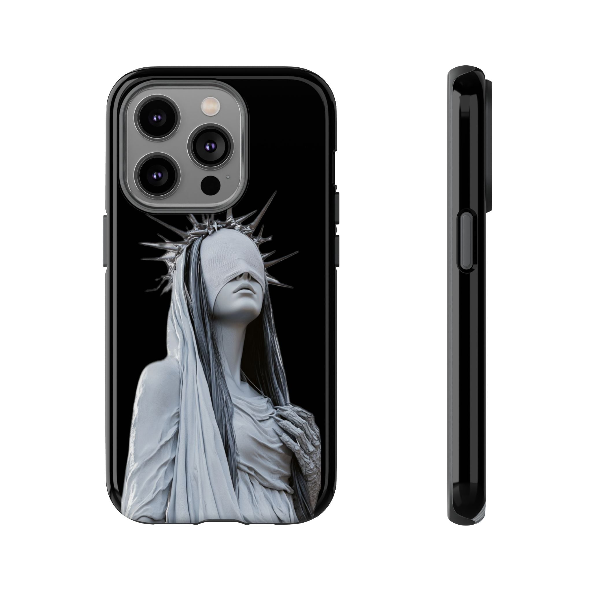 Gothic Statue Phone Case – Blindfolded Lady with Crown Protective Tough Case