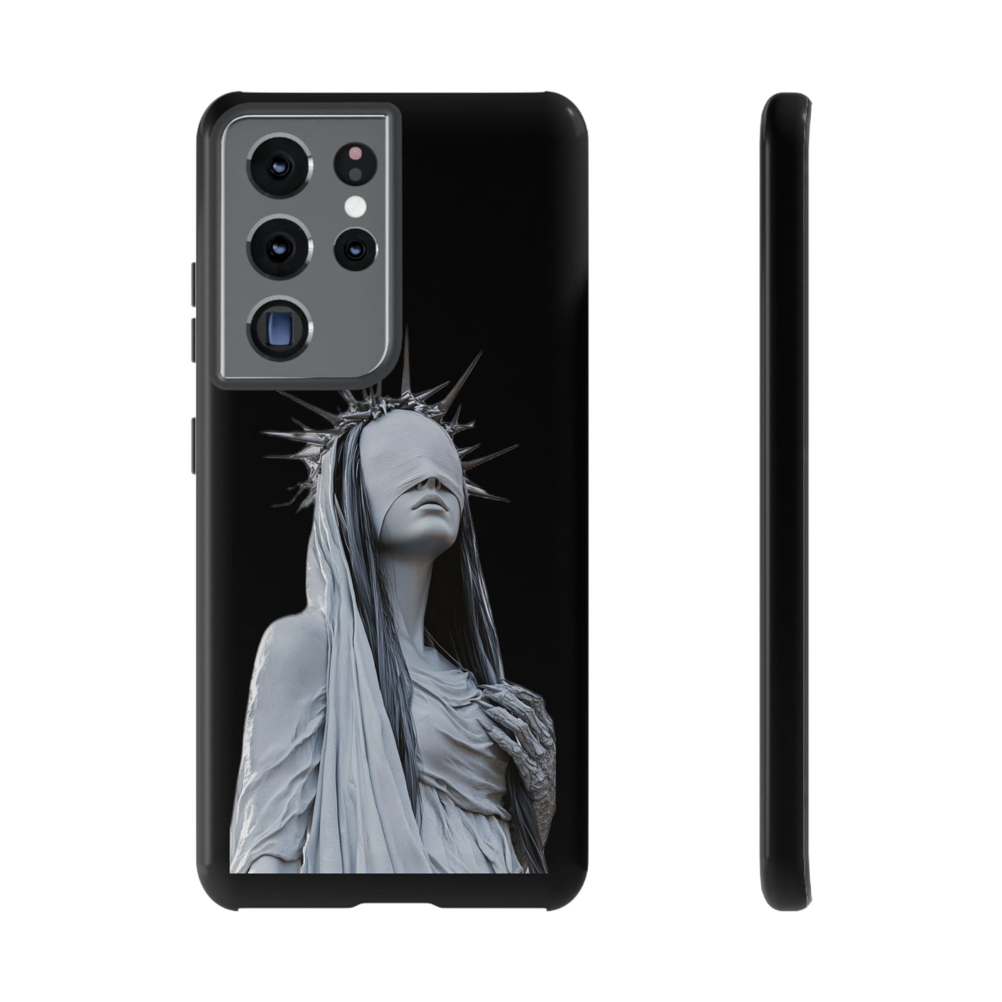 Gothic Statue Phone Case – Blindfolded Lady with Crown Protective Tough Case