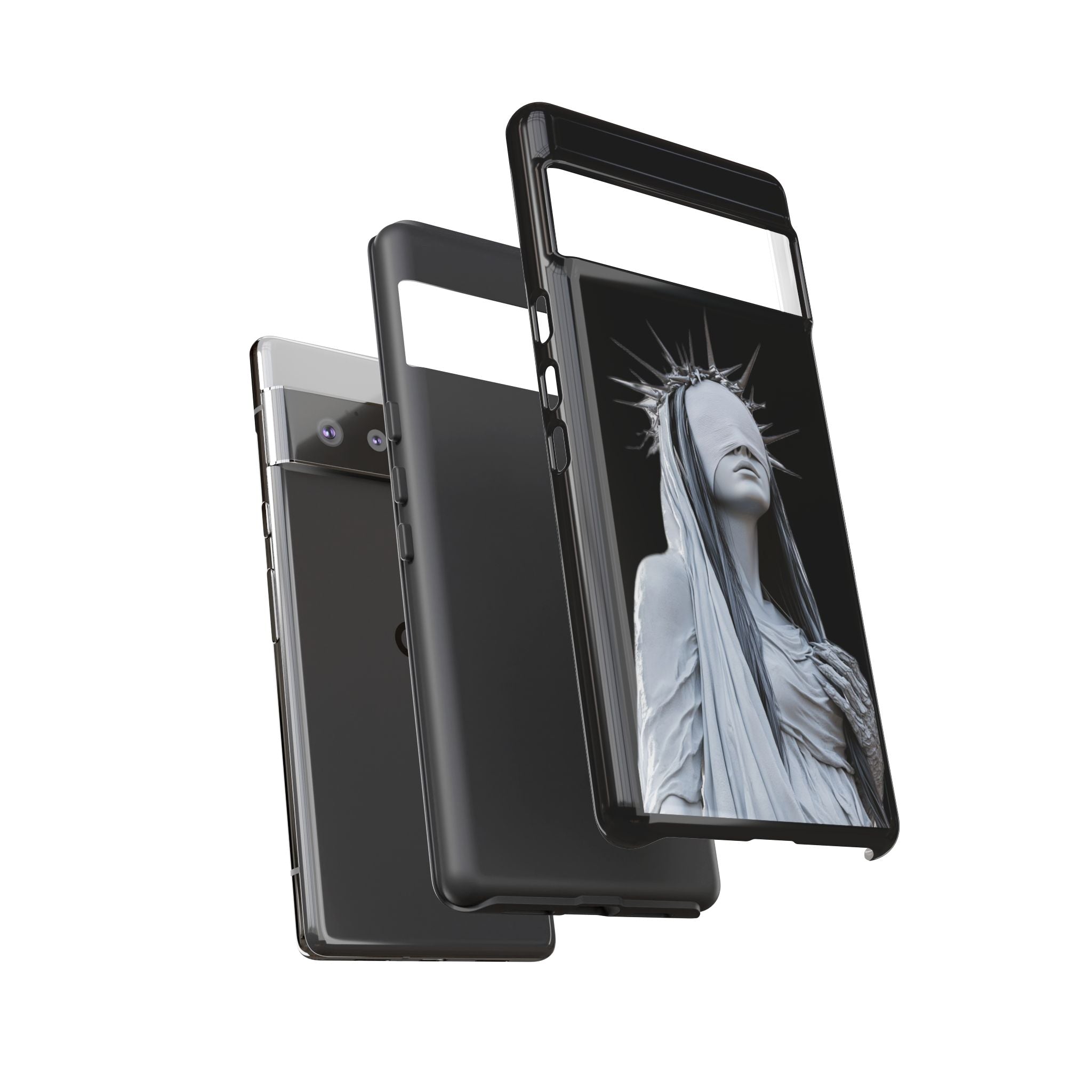 Gothic Statue Phone Case – Blindfolded Lady with Crown Protective Tough Case