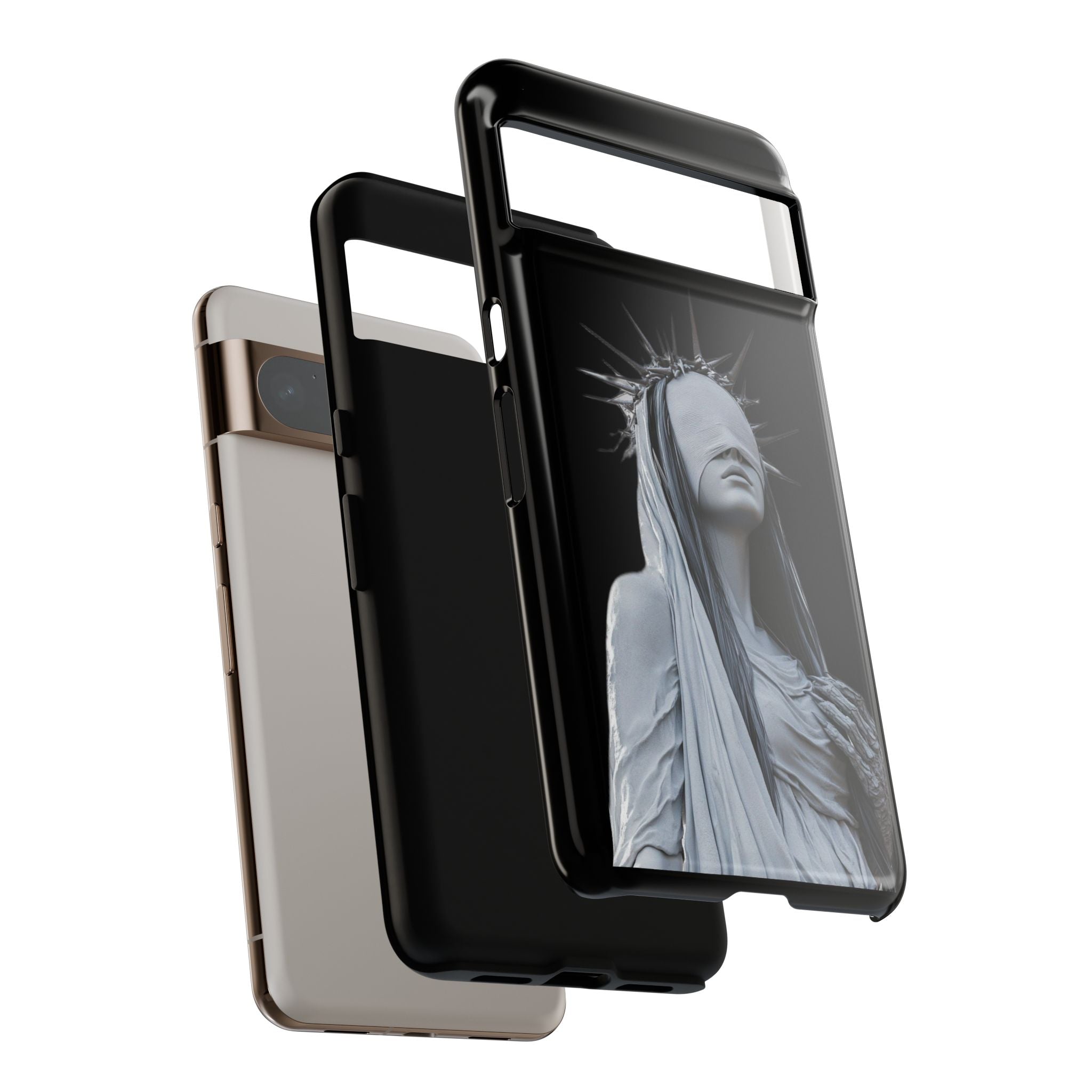 Gothic Statue Phone Case – Blindfolded Lady with Crown Protective Tough Case
