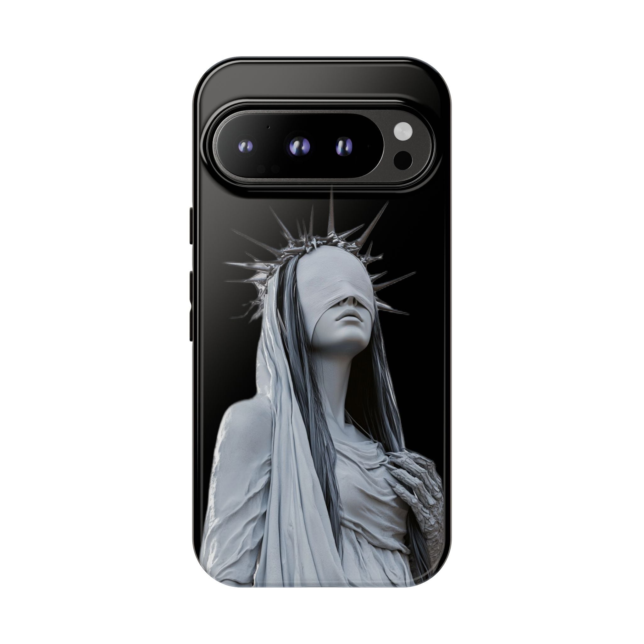 Gothic Statue Phone Case – Blindfolded Lady with Crown Protective Tough Case