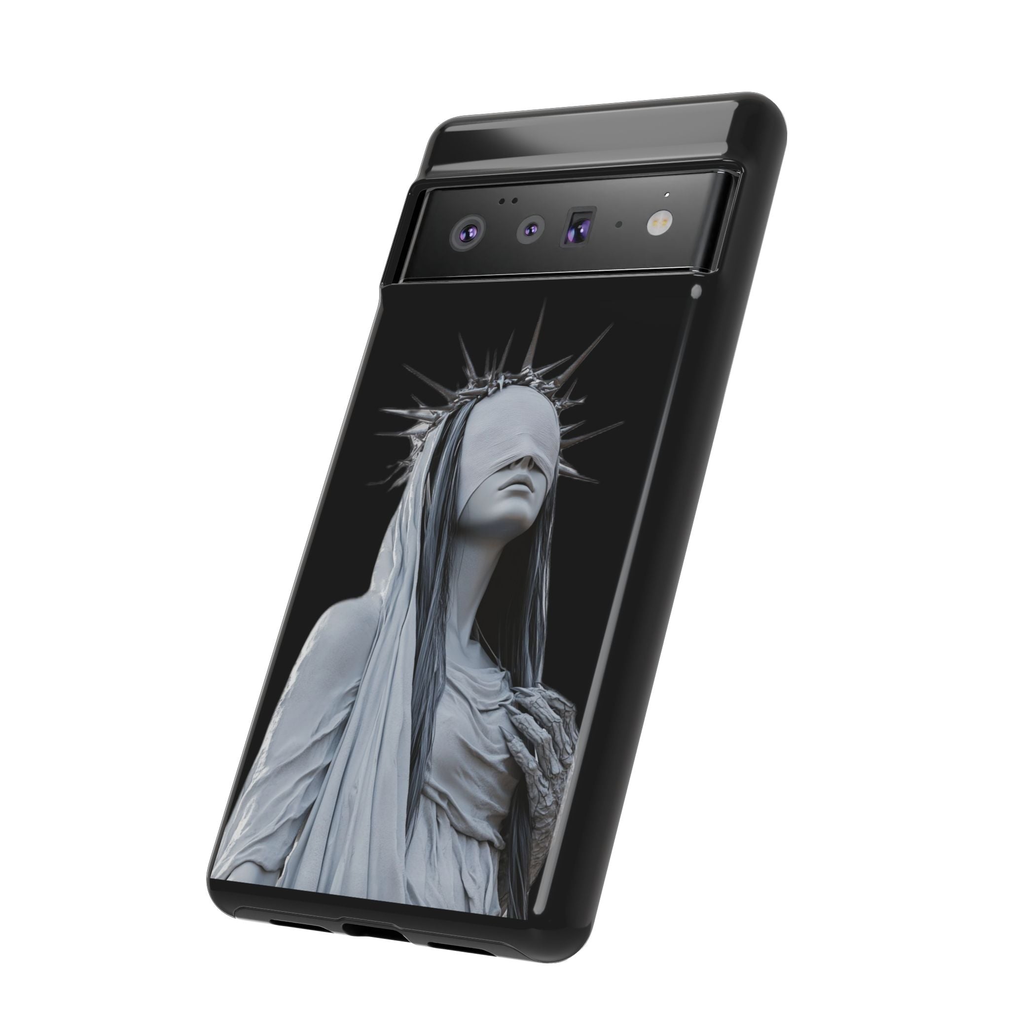 Gothic Statue Phone Case – Blindfolded Lady with Crown Protective Tough Case