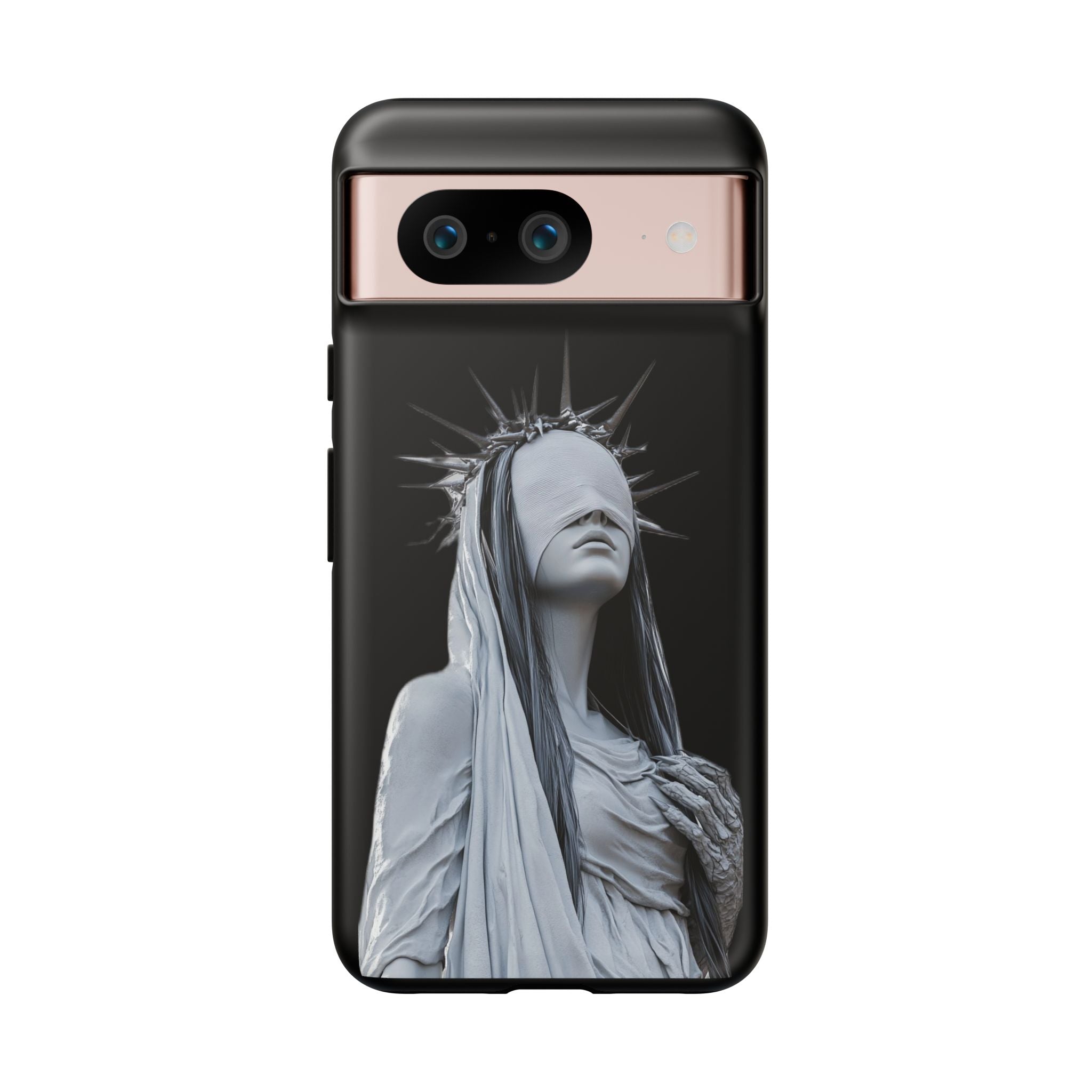 Gothic Statue Phone Case – Blindfolded Lady with Crown Protective Tough Case