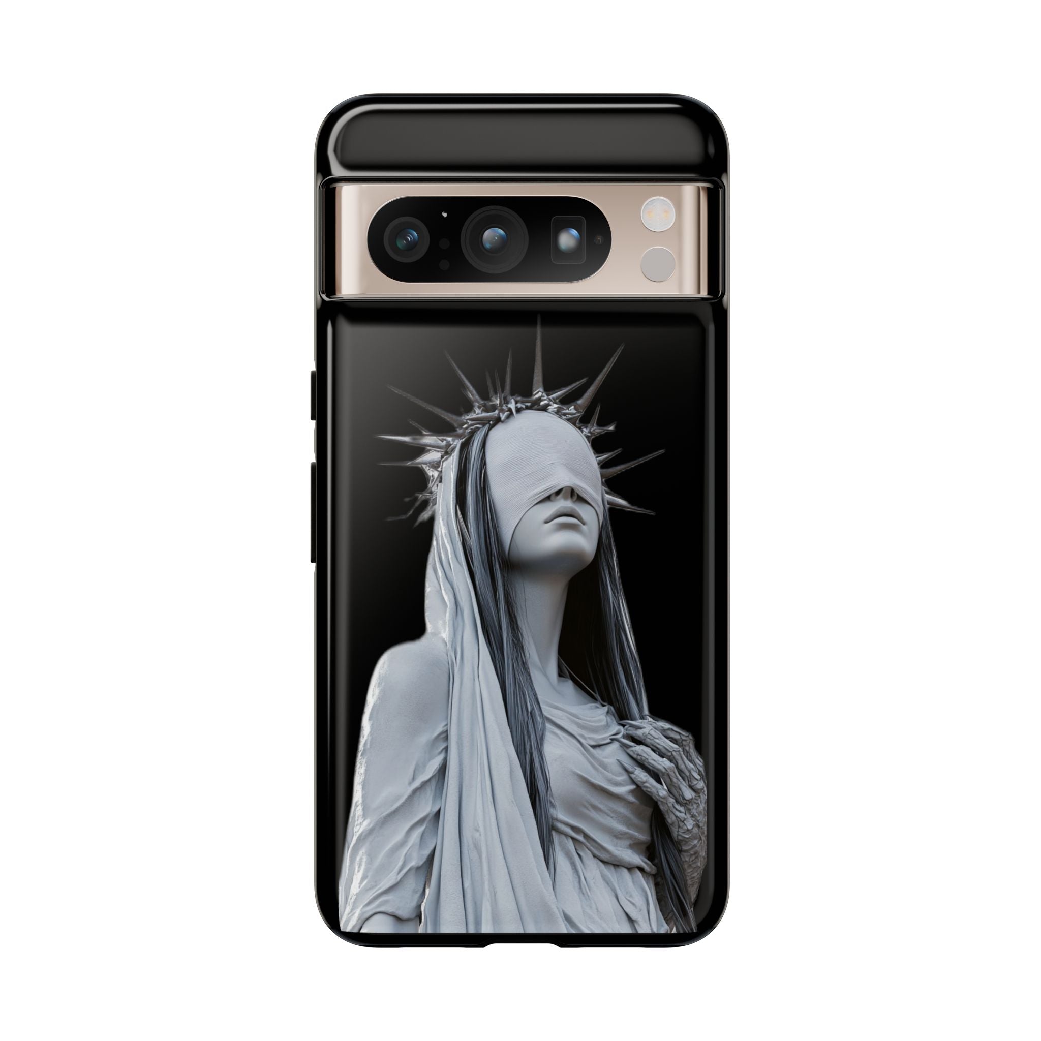 Gothic Statue Phone Case – Blindfolded Lady with Crown Protective Tough Case