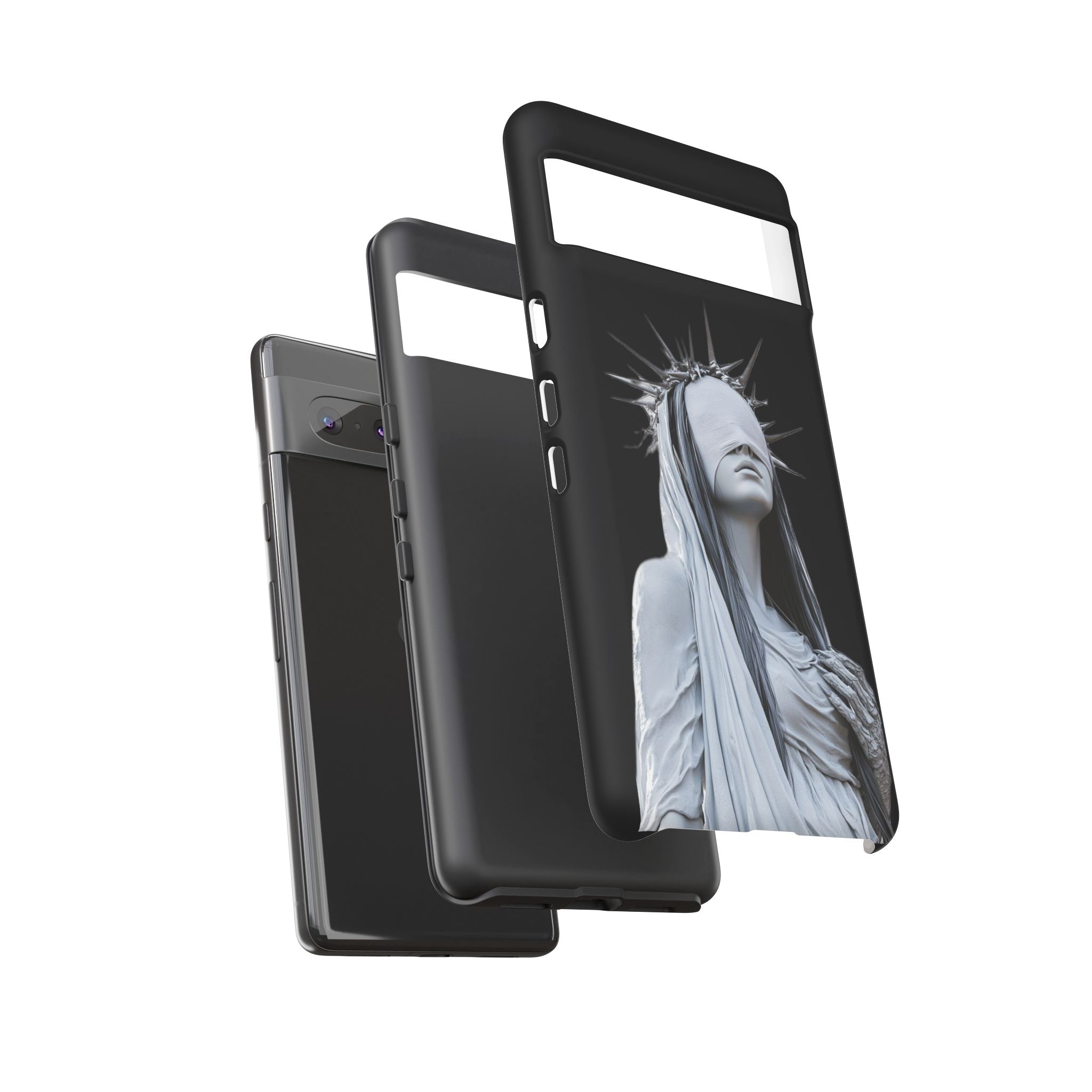 Gothic Statue Phone Case – Blindfolded Lady with Crown Protective Tough Case
