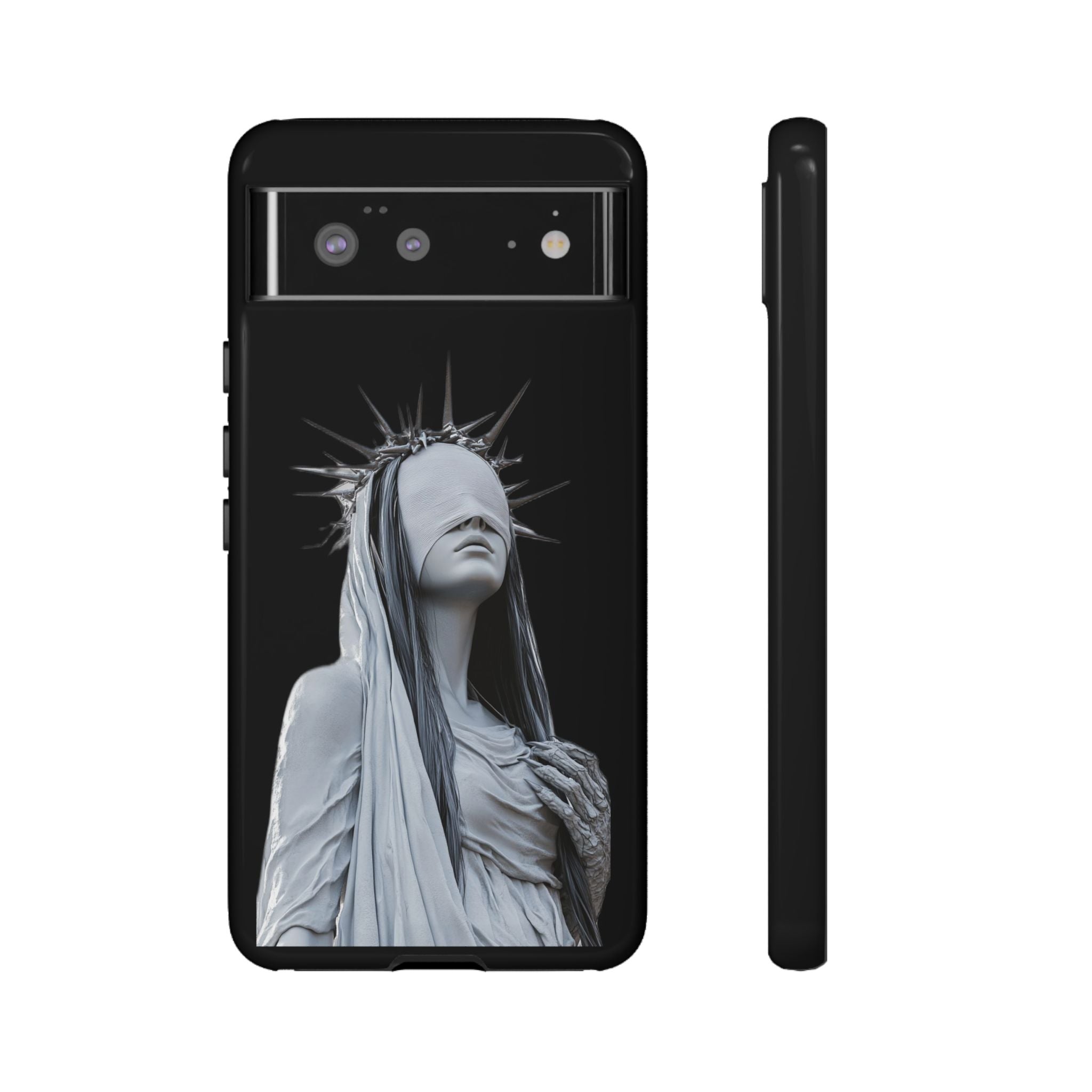 Gothic Statue Phone Case – Blindfolded Lady with Crown Protective Tough Case