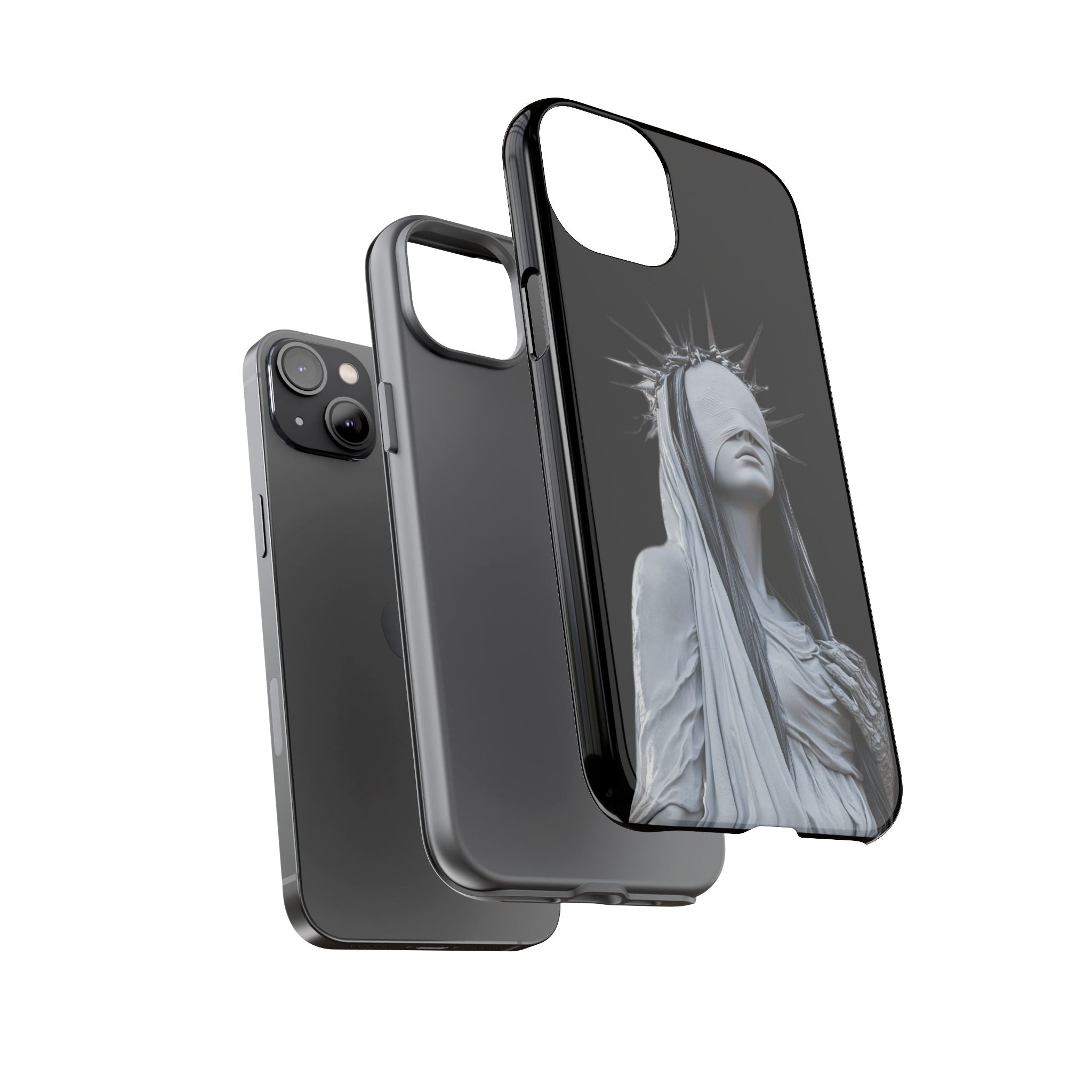 Gothic Statue Phone Case – Blindfolded Lady with Crown Protective Tough Case