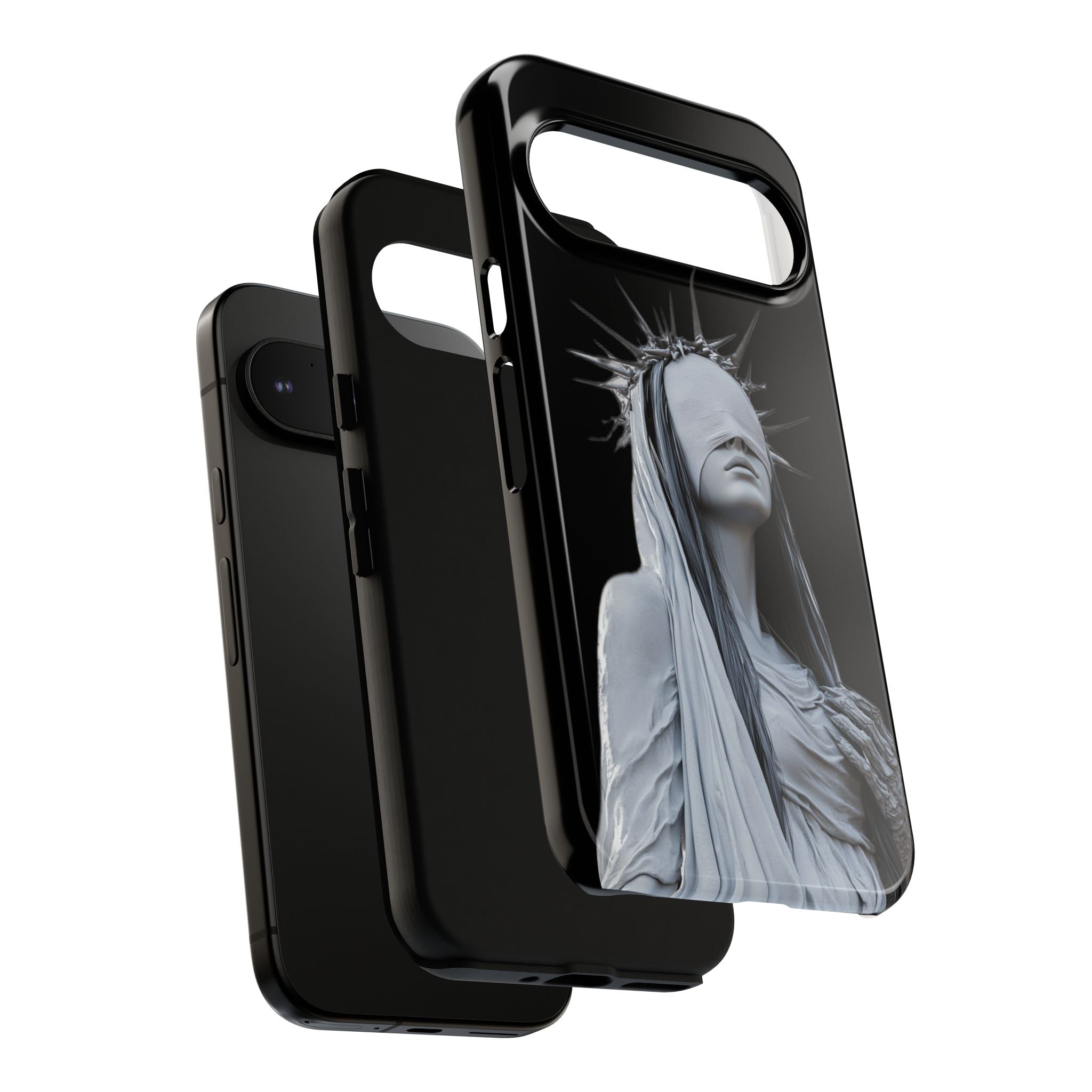 Gothic Statue Phone Case – Blindfolded Lady with Crown Protective Tough Case