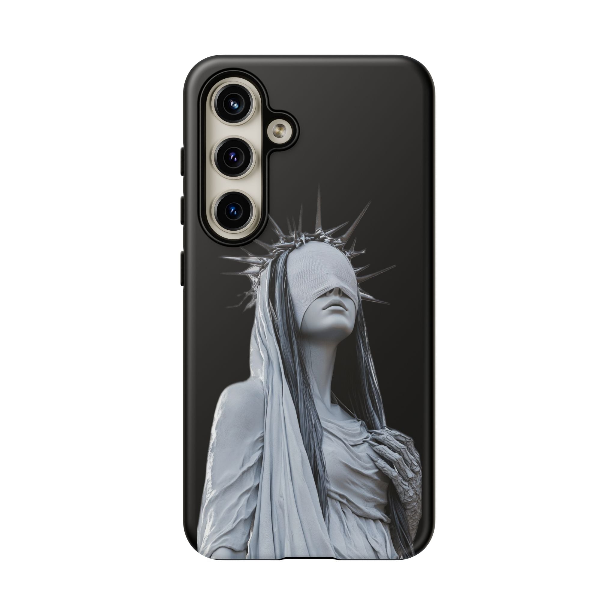 Gothic Statue Phone Case – Blindfolded Lady with Crown Protective Tough Case