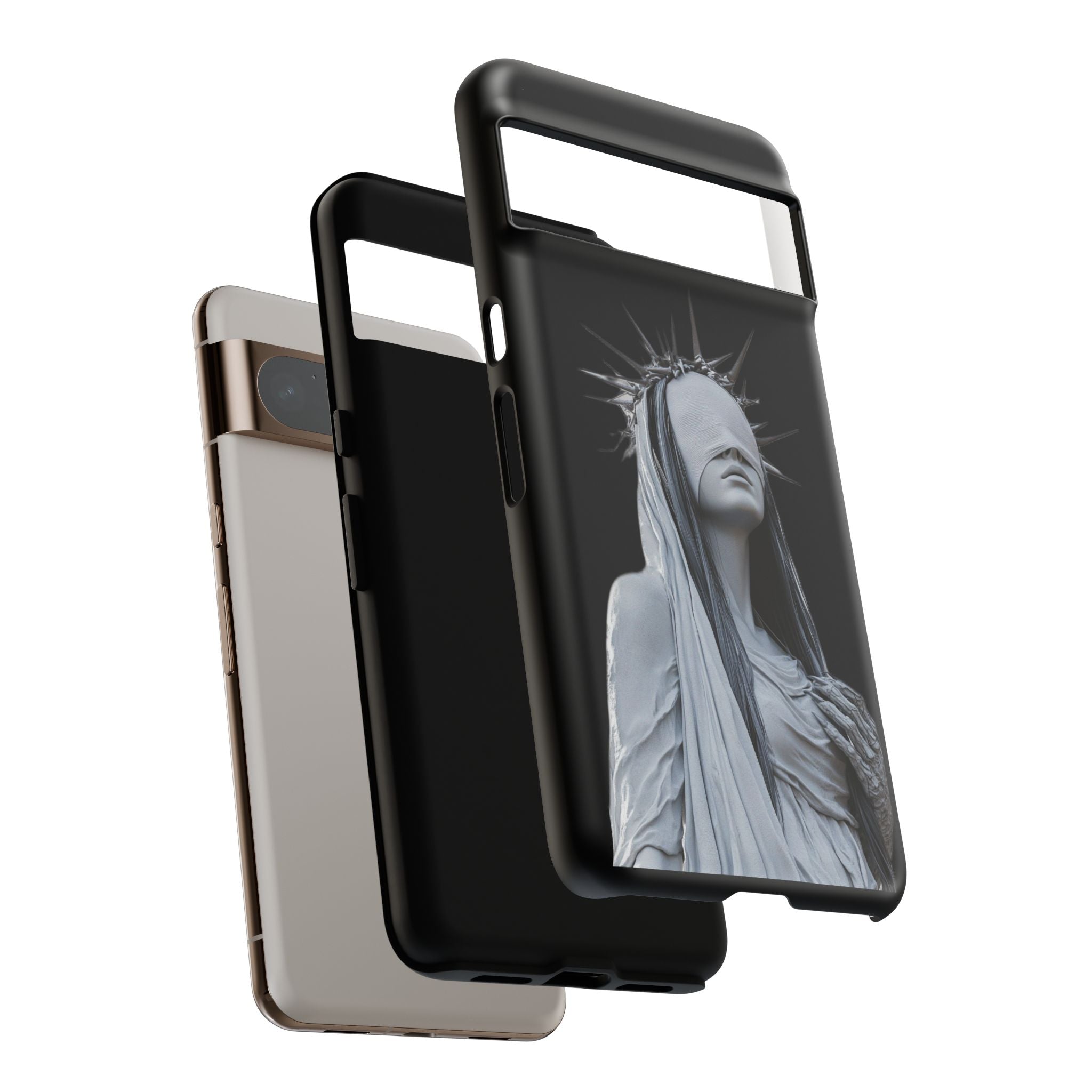 Gothic Statue Phone Case – Blindfolded Lady with Crown Protective Tough Case