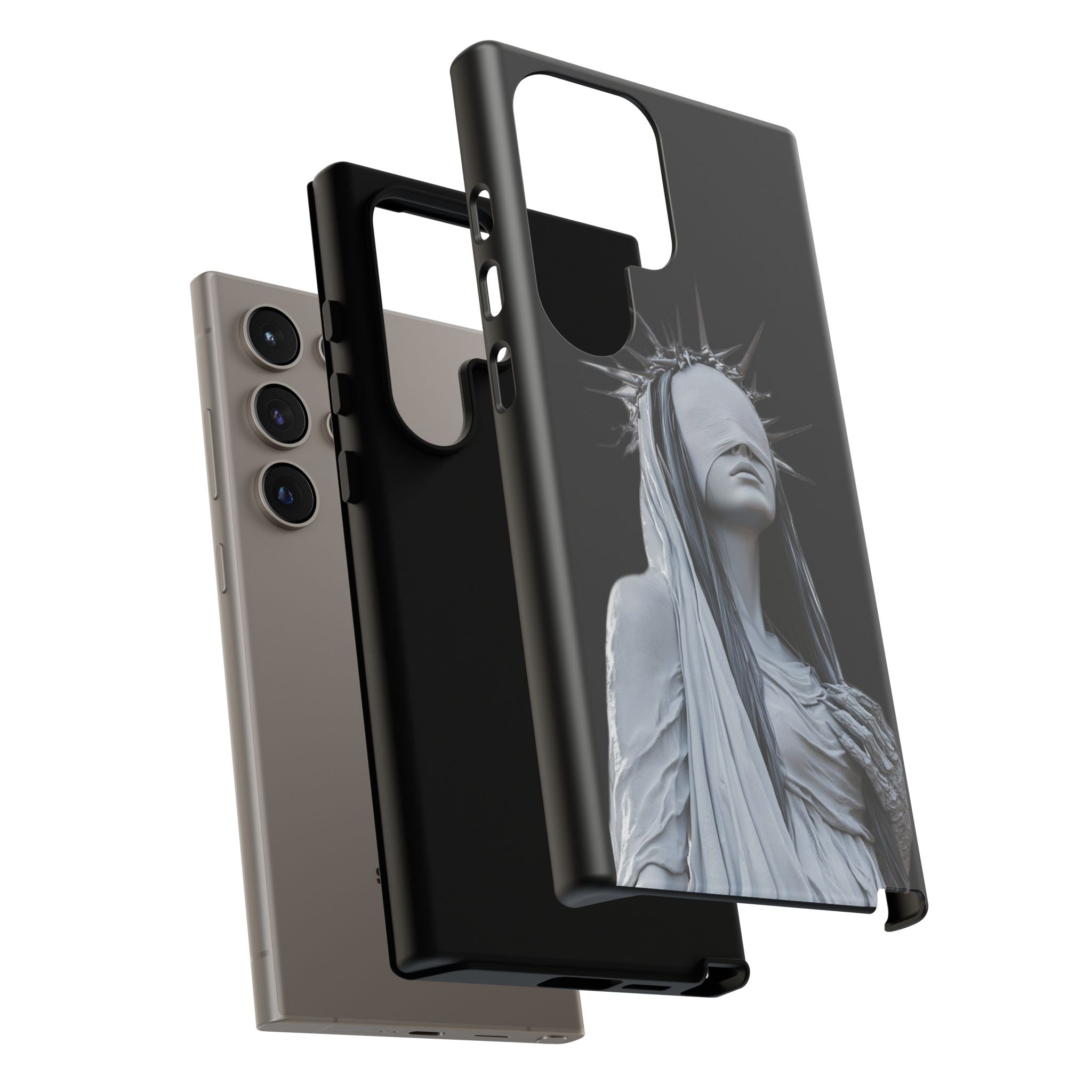 Gothic Statue Phone Case – Blindfolded Lady with Crown Protective Tough Case