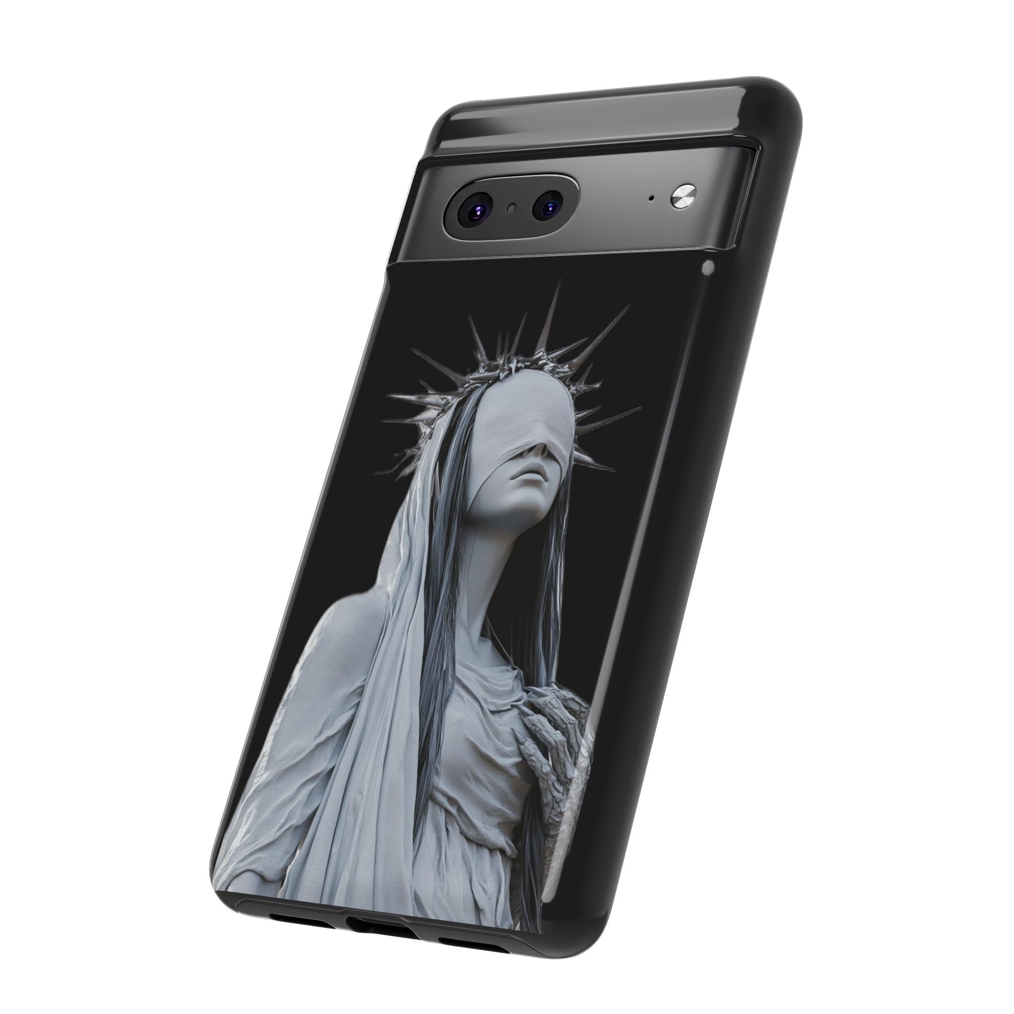 Gothic Statue Phone Case – Blindfolded Lady with Crown Protective Tough Case