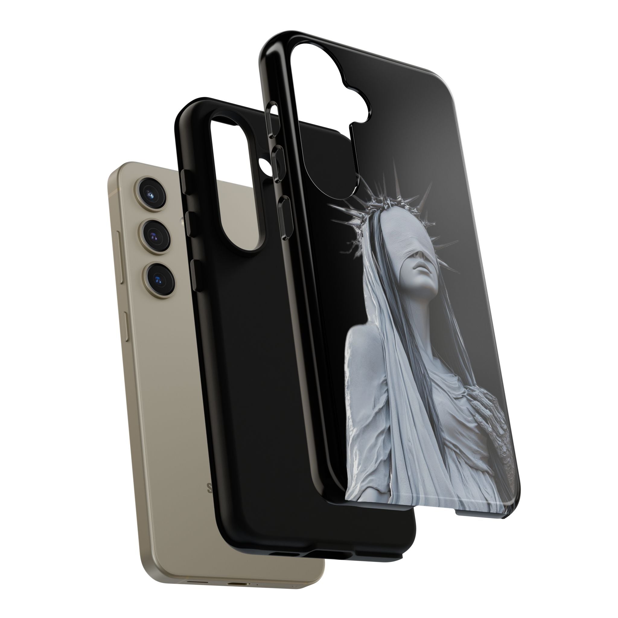 Gothic Statue Phone Case – Blindfolded Lady with Crown Protective Tough Case