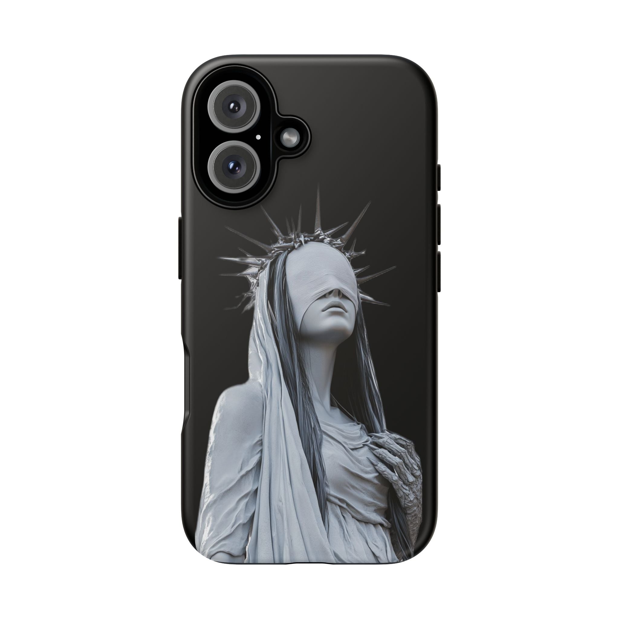 Gothic Statue Phone Case – Blindfolded Lady with Crown Protective Tough Case
