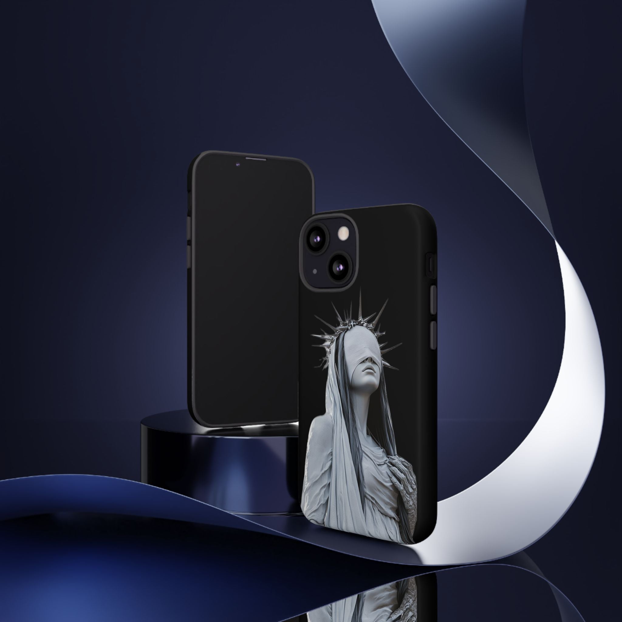 Gothic Statue Phone Case – Blindfolded Lady with Crown Protective Tough Case