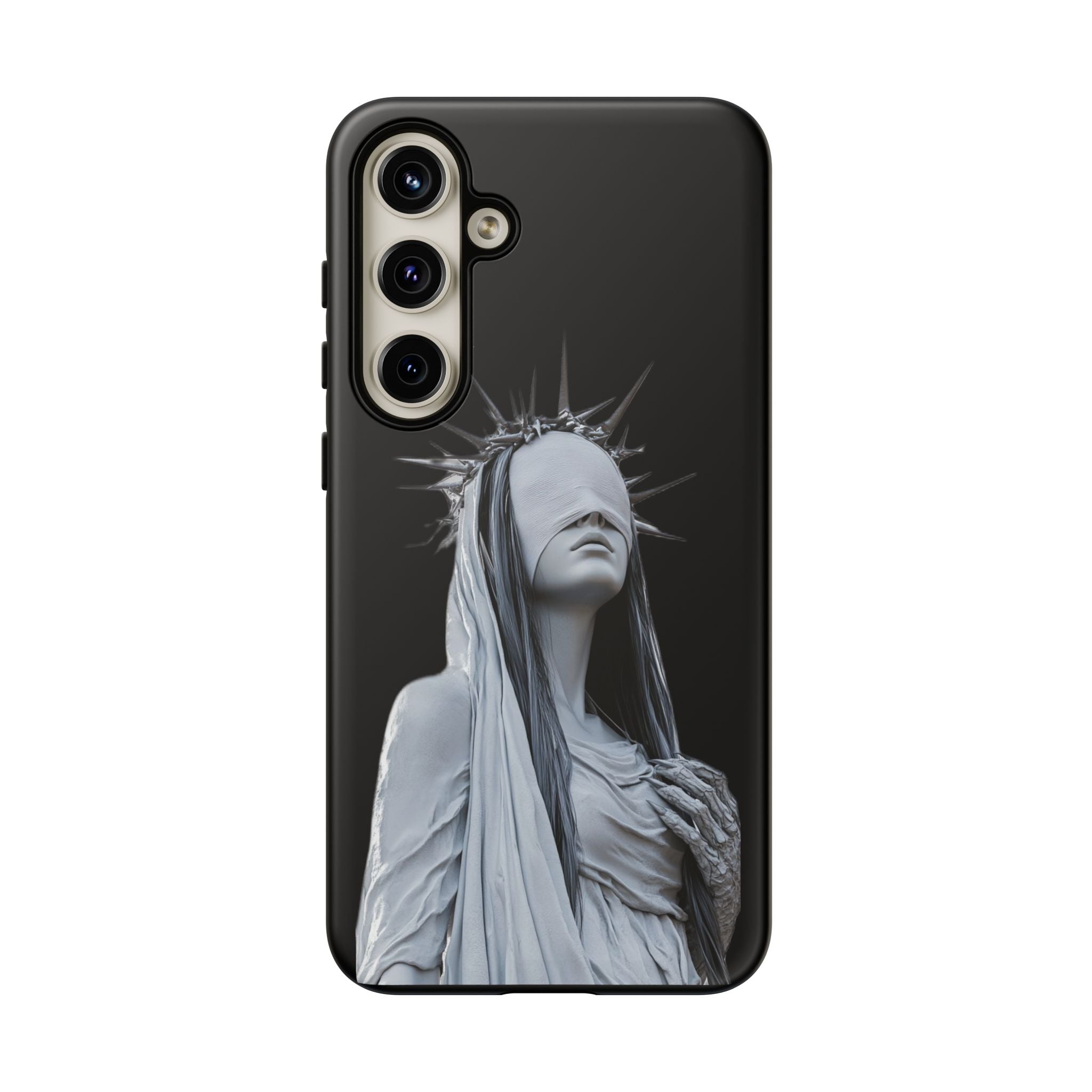 Gothic Statue Phone Case – Blindfolded Lady with Crown Protective Tough Case