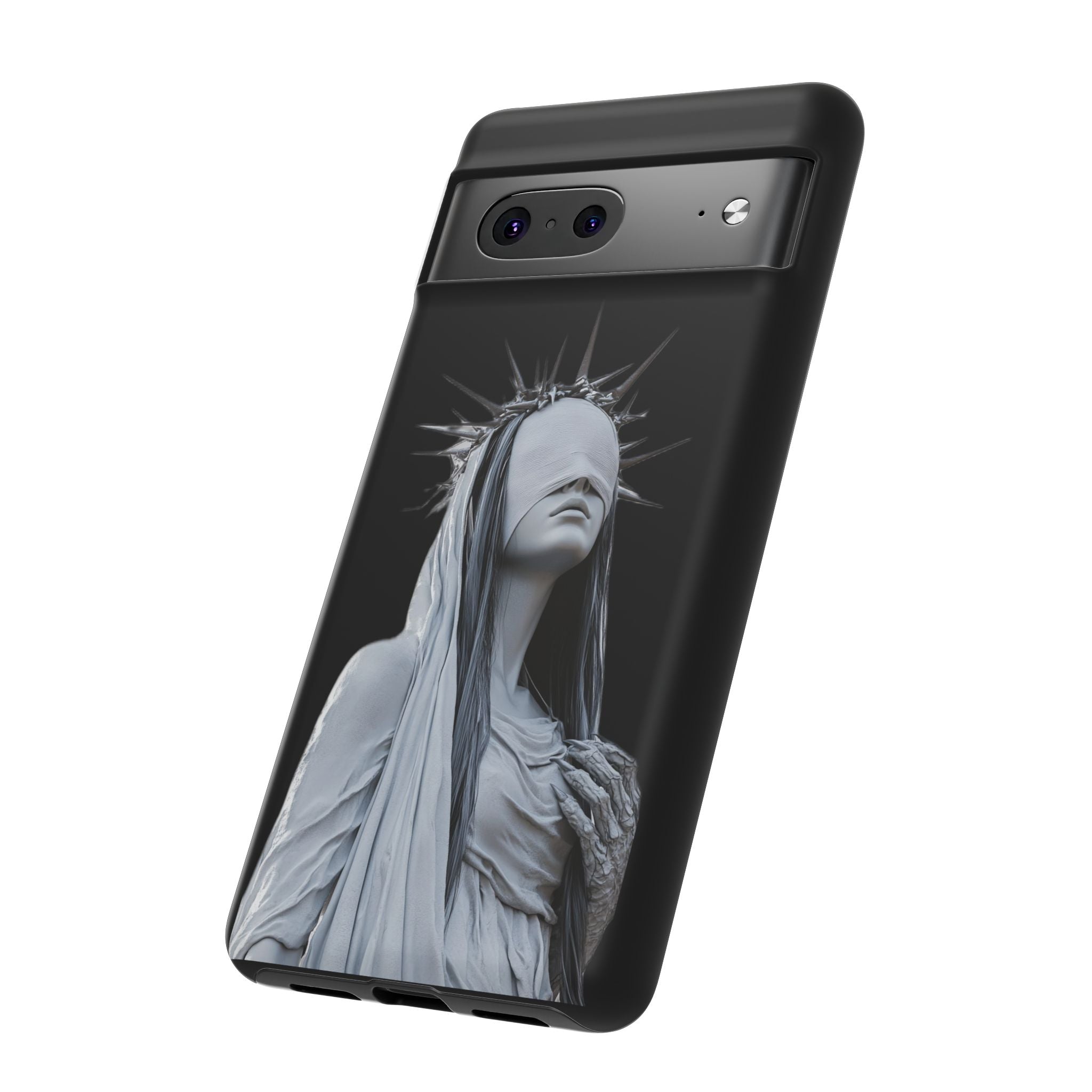 Gothic Statue Phone Case – Blindfolded Lady with Crown Protective Tough Case