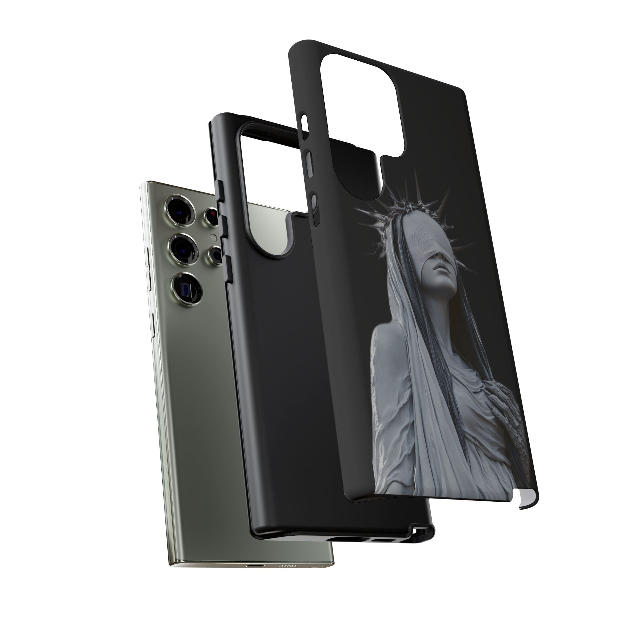 Gothic Statue Phone Case – Blindfolded Lady with Crown Protective Tough Case
