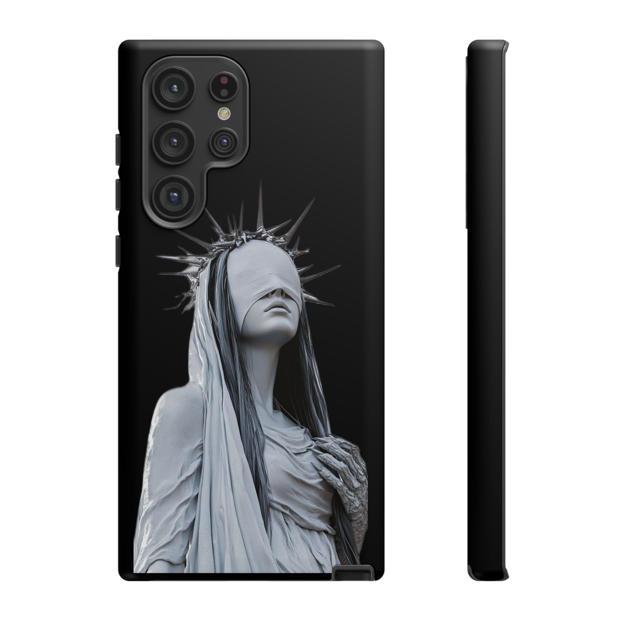 Gothic Statue Phone Case – Blindfolded Lady with Crown Protective Tough Case