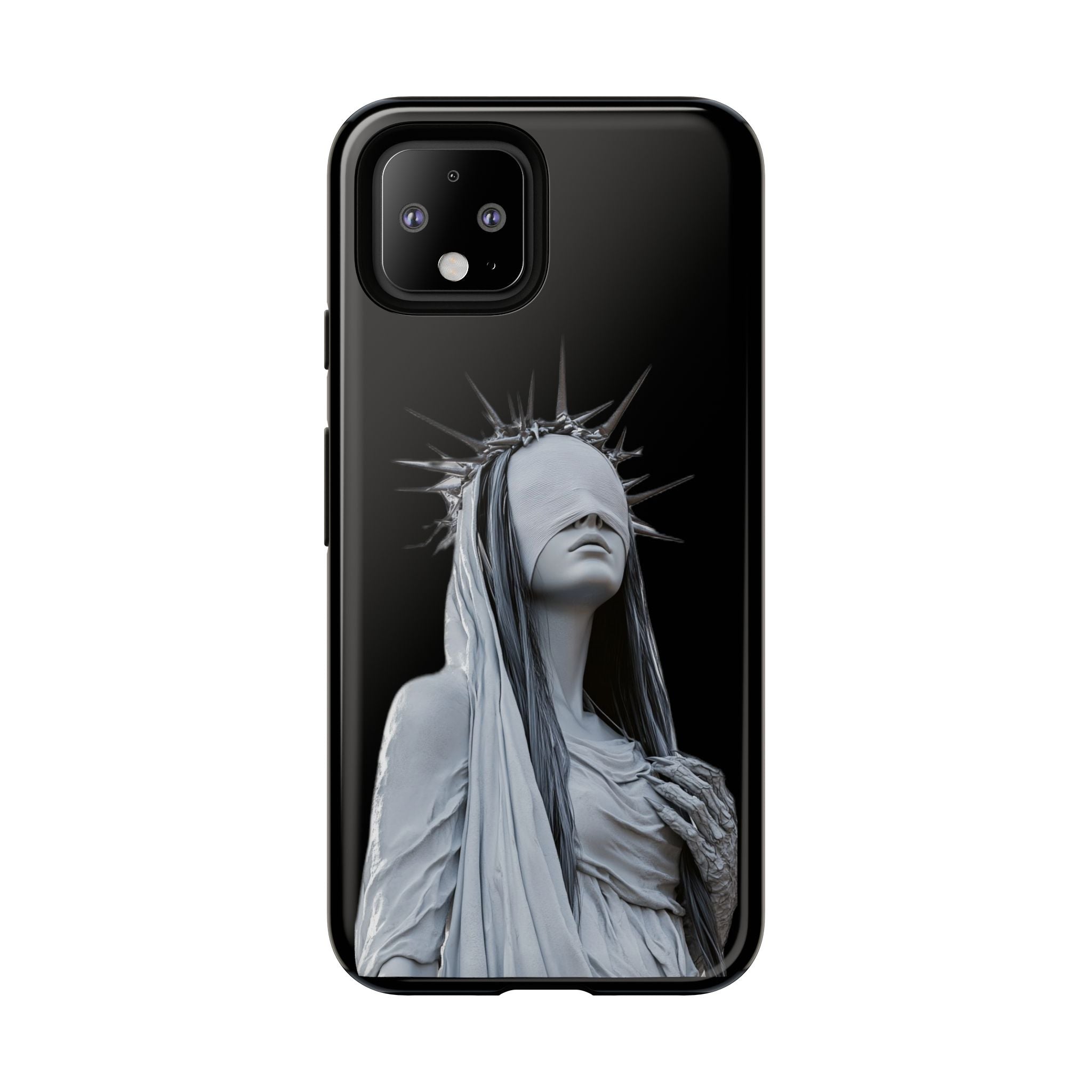 Gothic Statue Phone Case – Blindfolded Lady with Crown Protective Tough Case