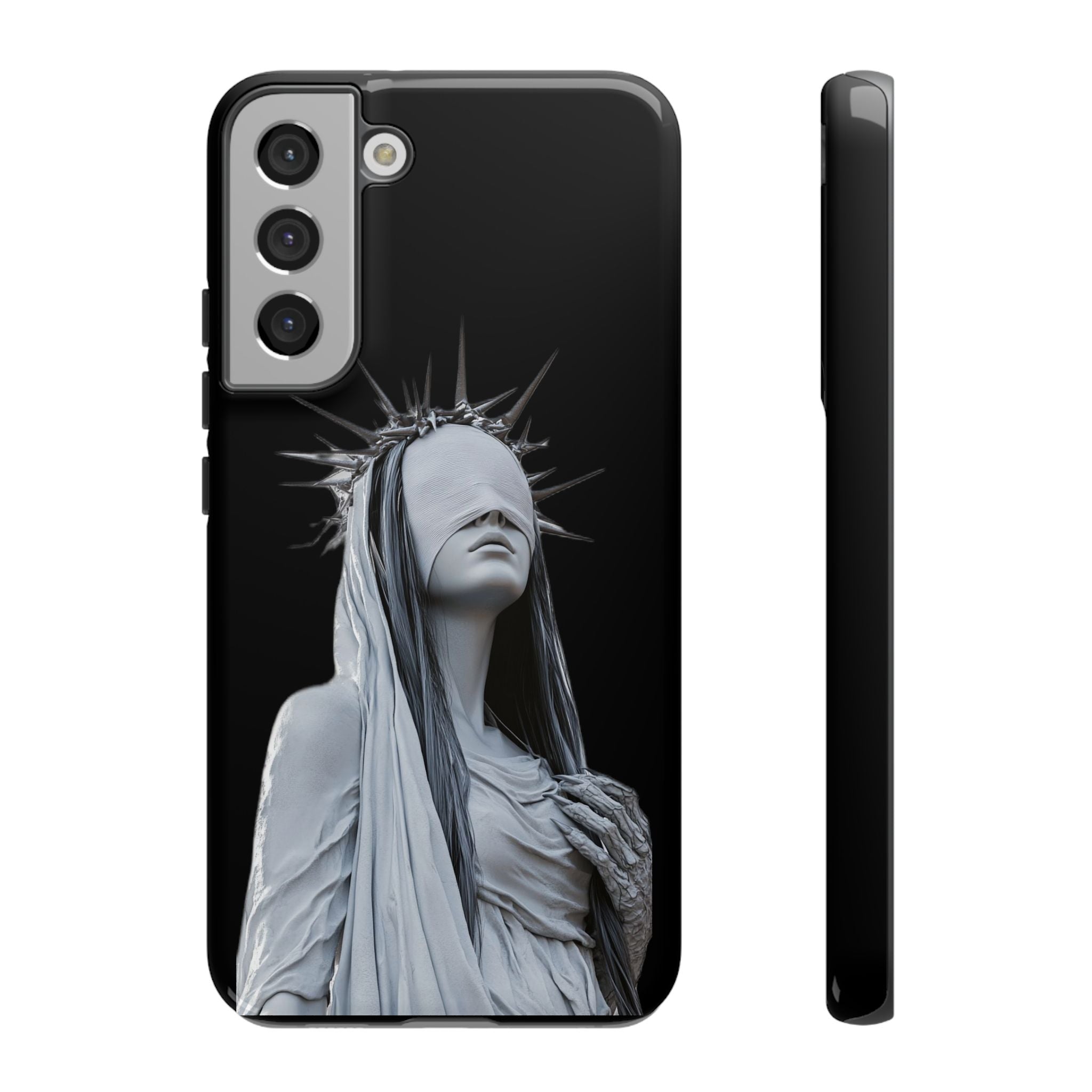 Gothic Statue Phone Case – Blindfolded Lady with Crown Protective Tough Case