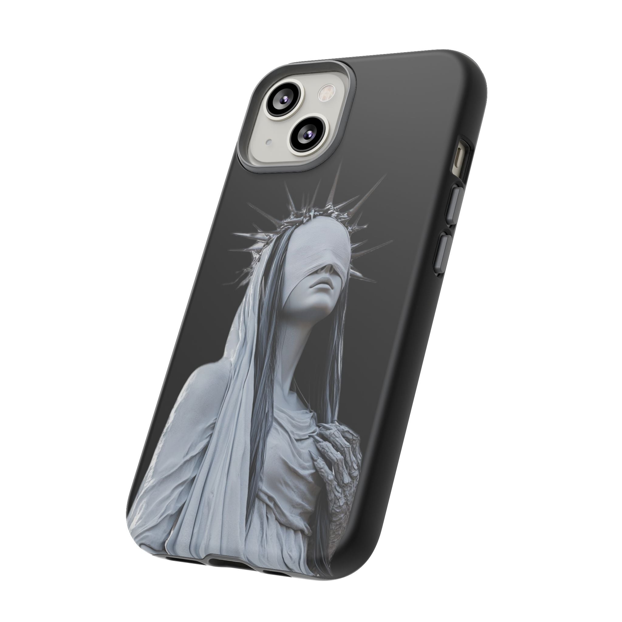 Gothic Statue Phone Case – Blindfolded Lady with Crown Protective Tough Case