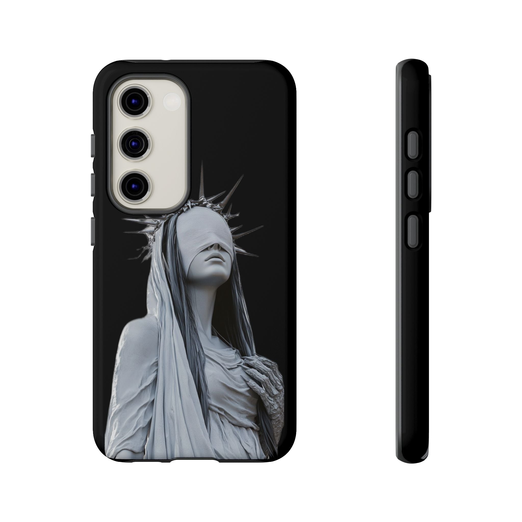 Gothic Statue Phone Case – Blindfolded Lady with Crown Protective Tough Case