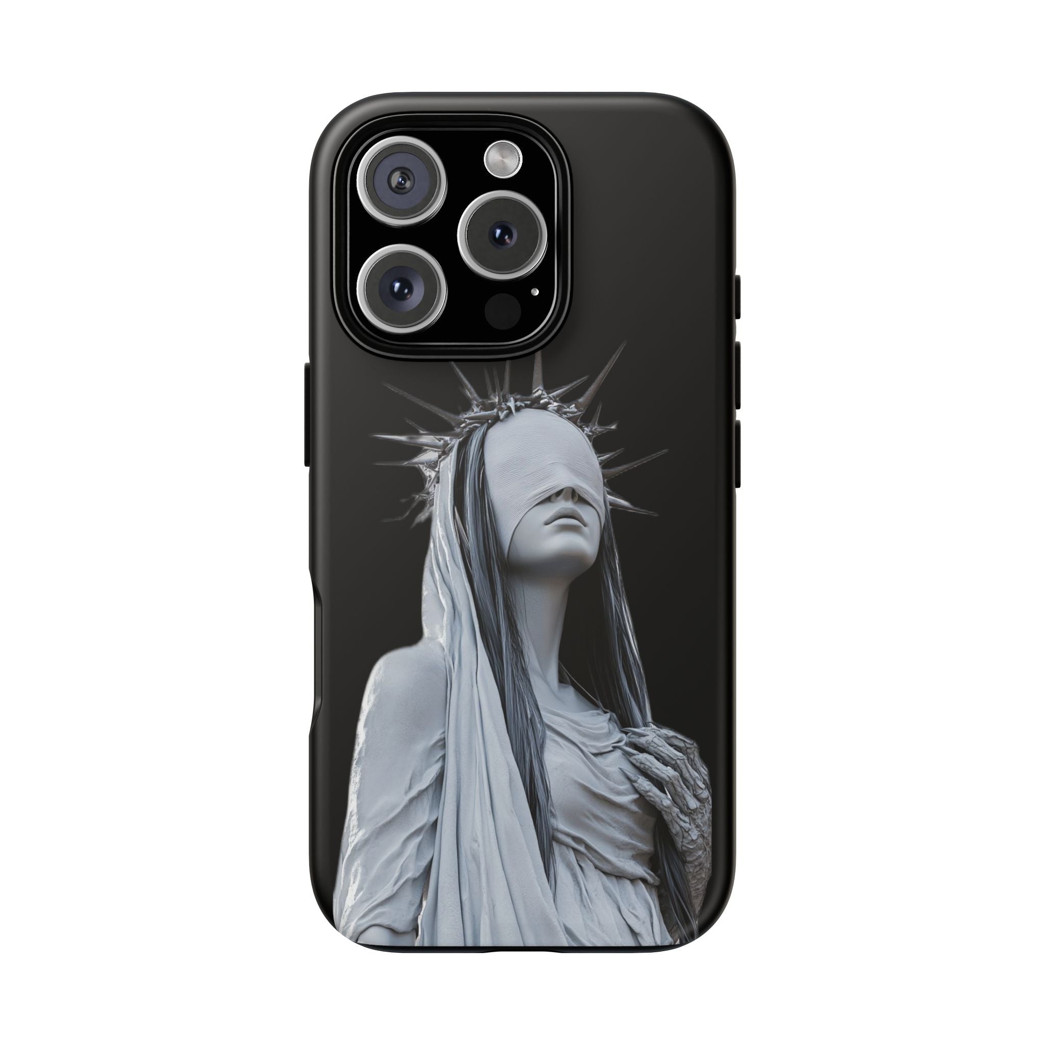 Gothic Statue Phone Case – Blindfolded Lady with Crown Protective Tough Case