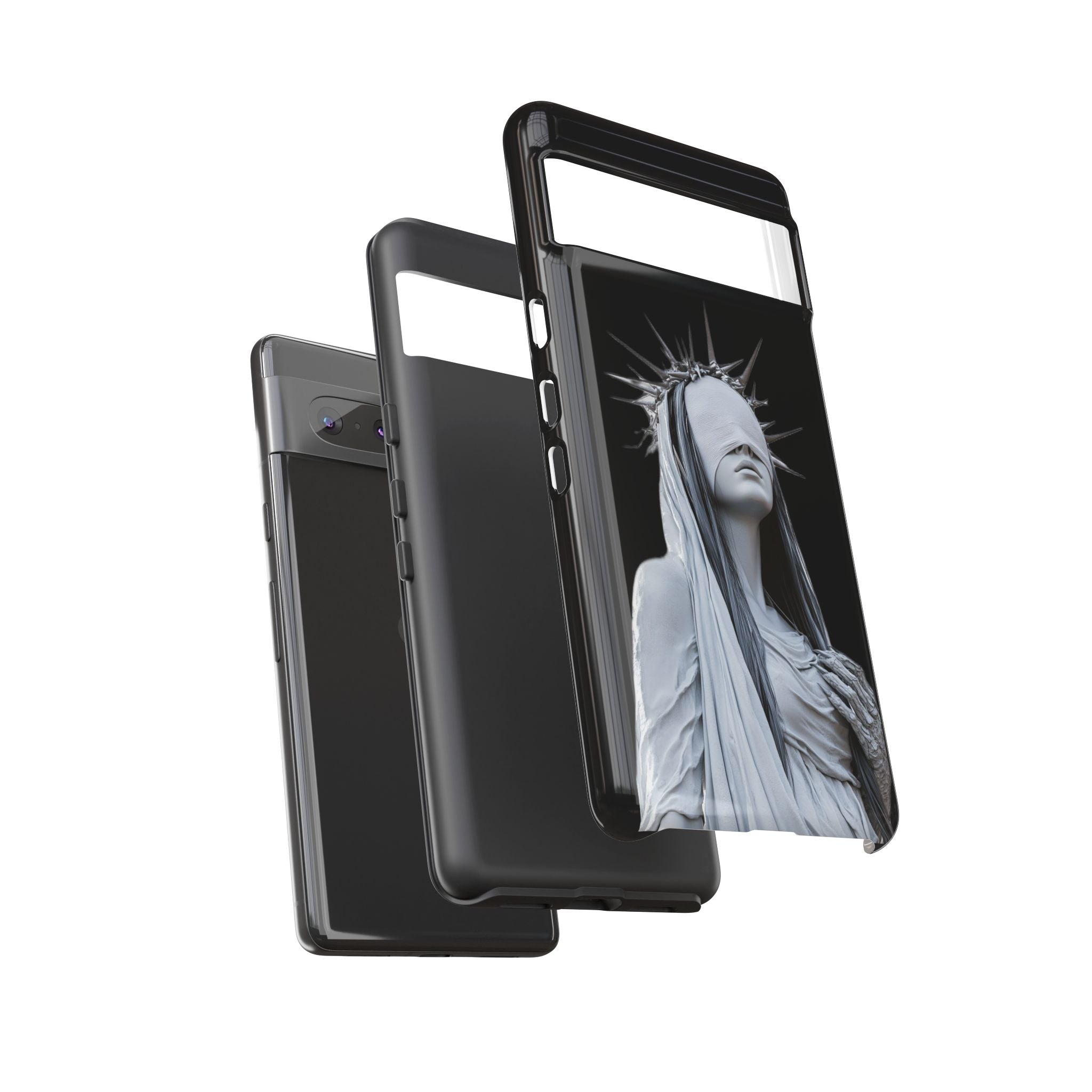 Gothic Statue Phone Case – Blindfolded Lady with Crown Protective Tough Case