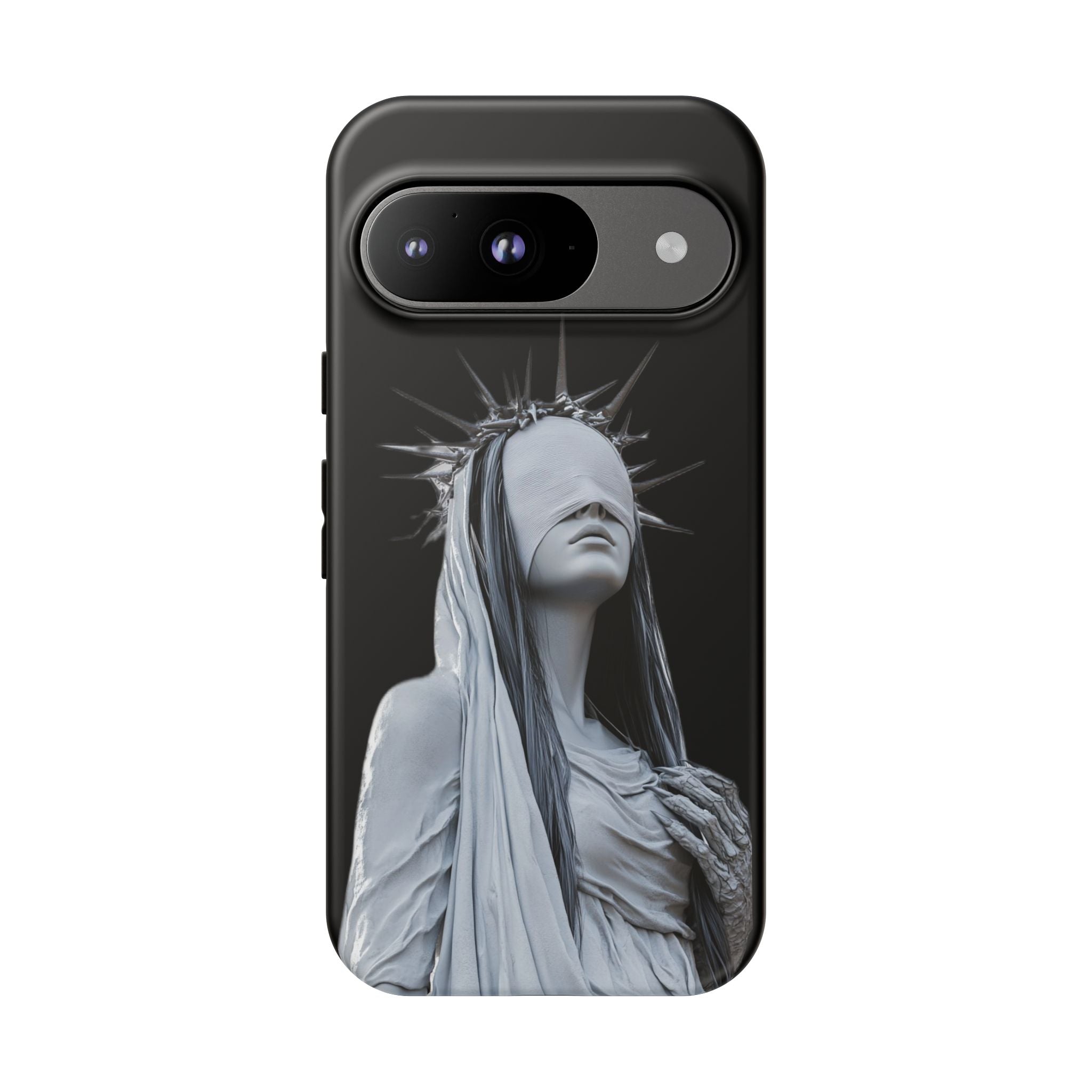 Gothic Statue Phone Case – Blindfolded Lady with Crown Protective Tough Case