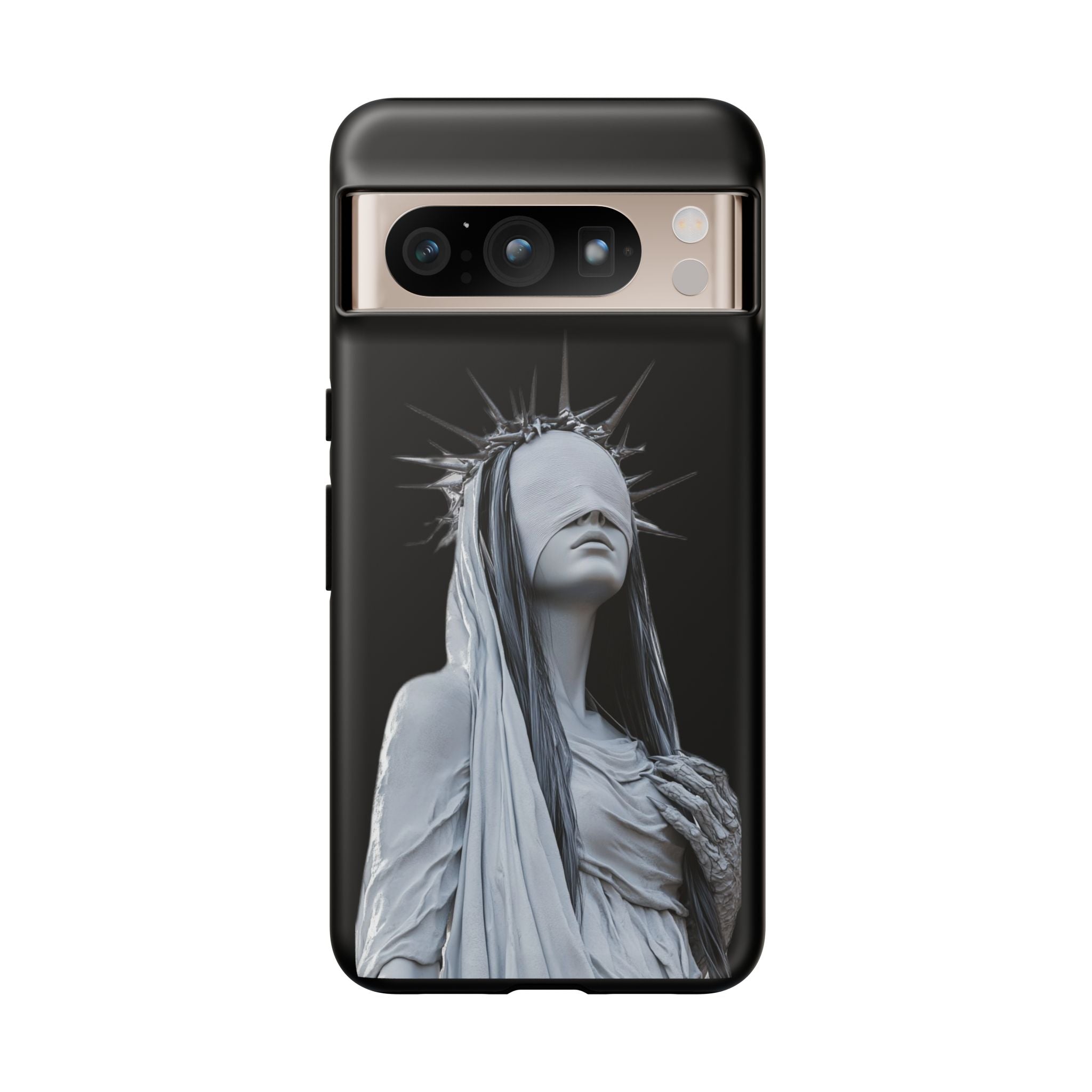 Gothic Statue Phone Case – Blindfolded Lady with Crown Protective Tough Case