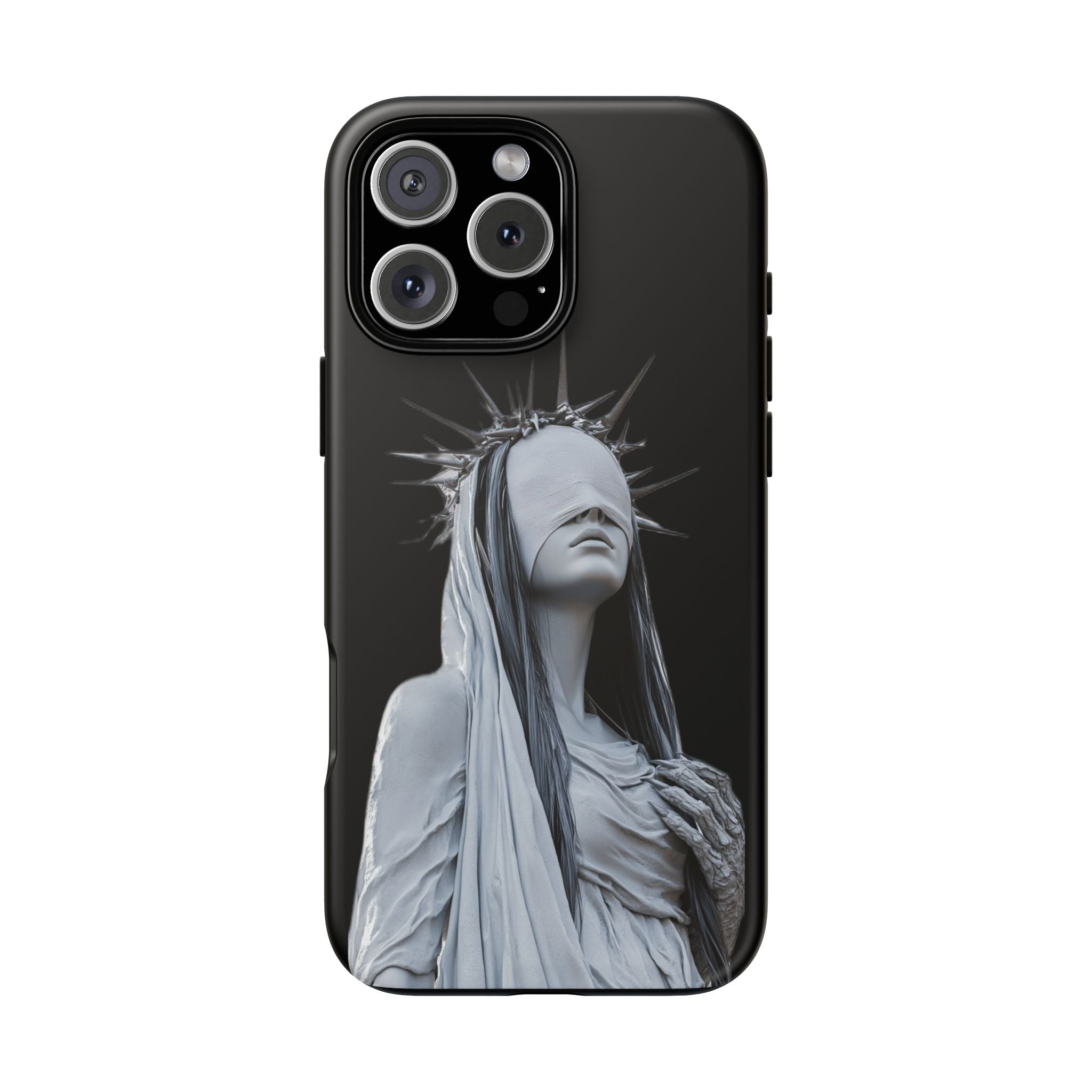 Gothic Statue Phone Case – Blindfolded Lady with Crown Protective Tough Case
