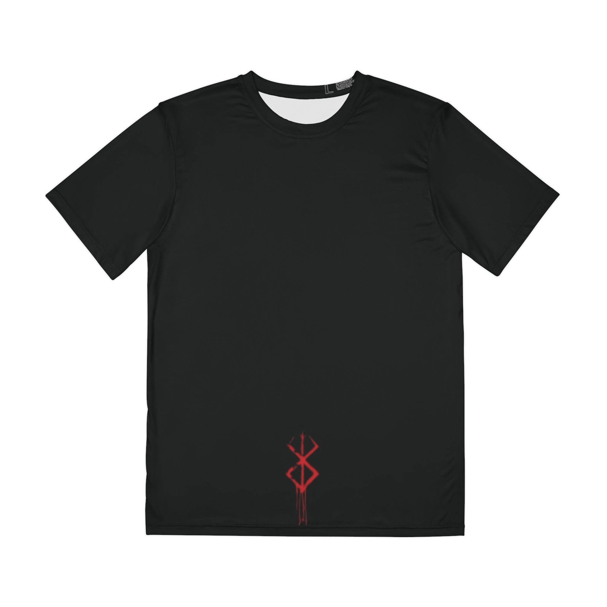 Men's Black Tee with Red Nordic Rune Accent – Minimalist Viking Symbol Shirt