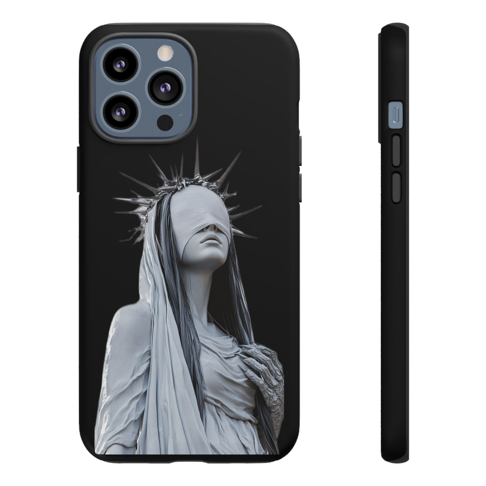Gothic Statue Phone Case – Blindfolded Lady with Crown Protective Tough Case