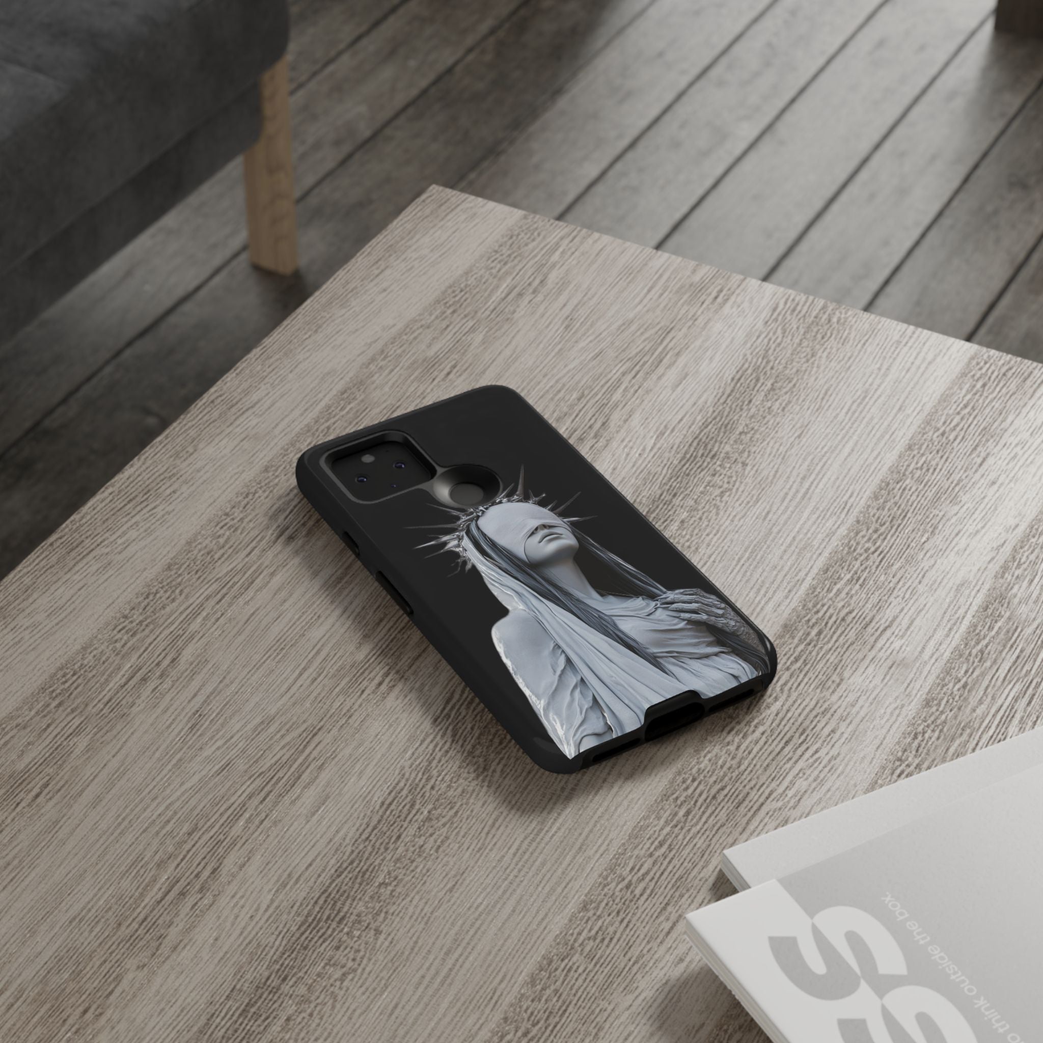 Gothic Statue Phone Case – Blindfolded Lady with Crown Protective Tough Case