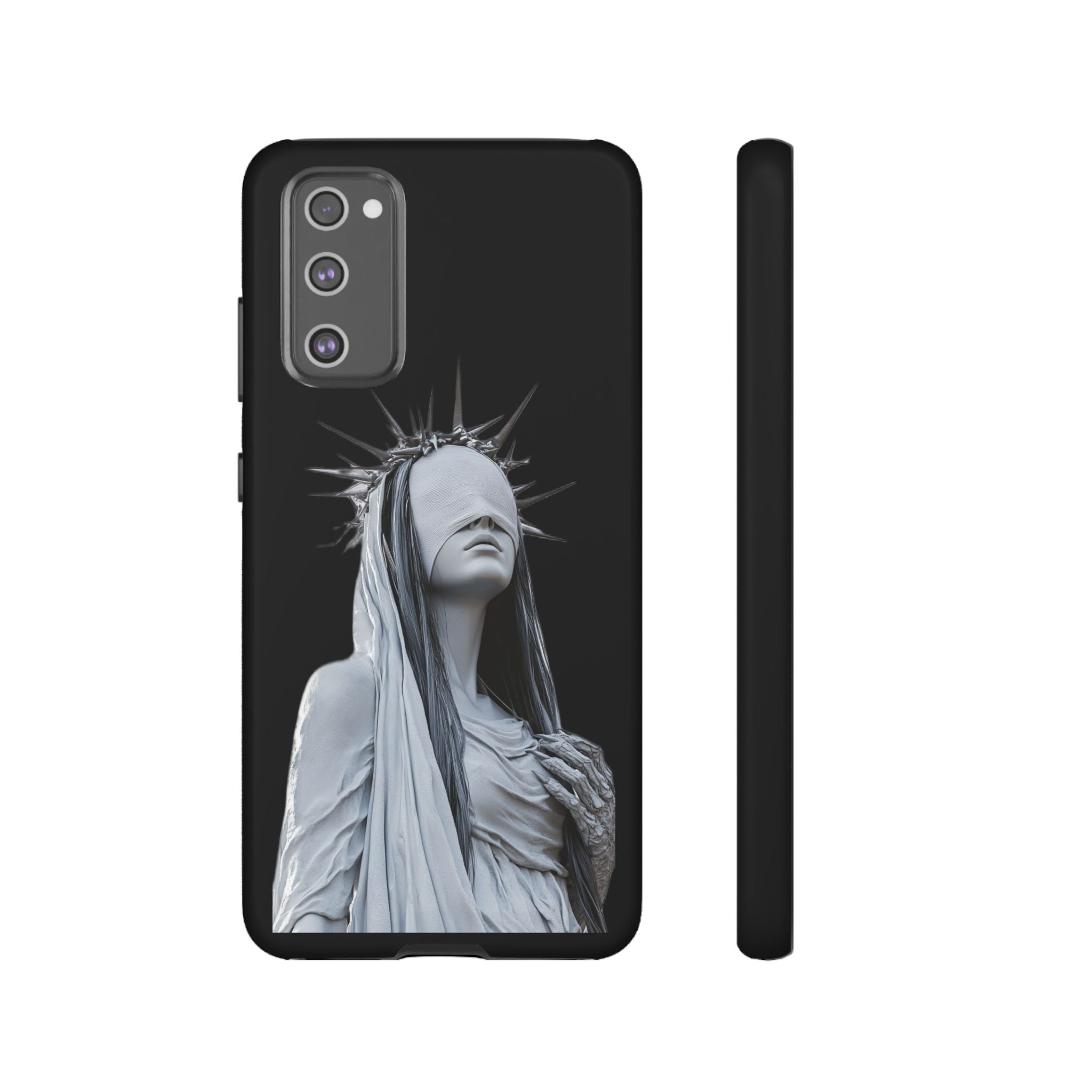 Gothic Statue Phone Case – Blindfolded Lady with Crown Protective Tough Case