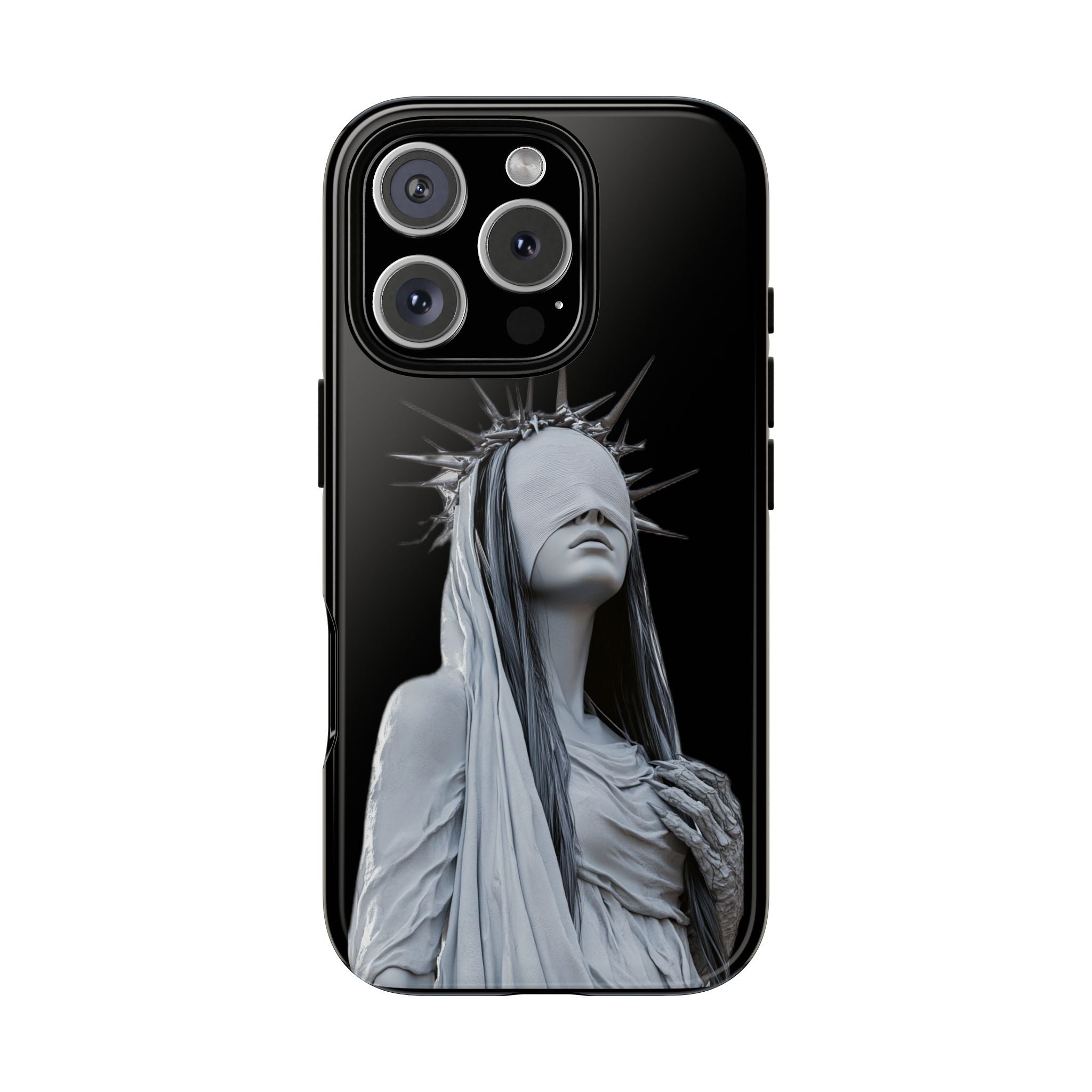 Gothic Statue Phone Case – Blindfolded Lady with Crown Protective Tough Case