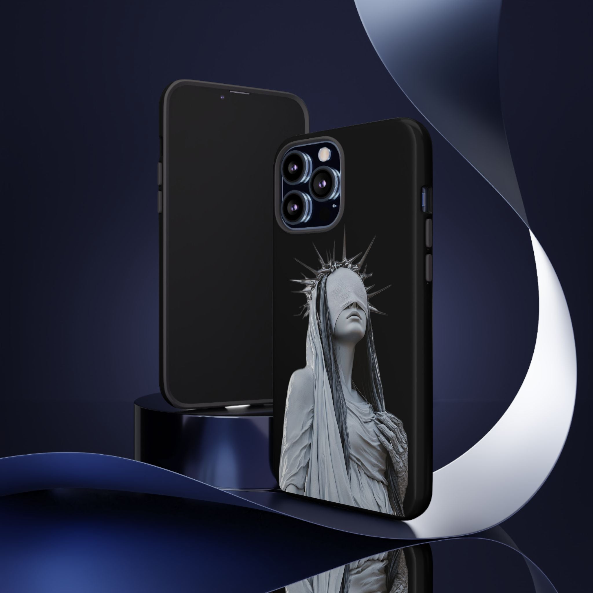 Gothic Statue Phone Case – Blindfolded Lady with Crown Protective Tough Case