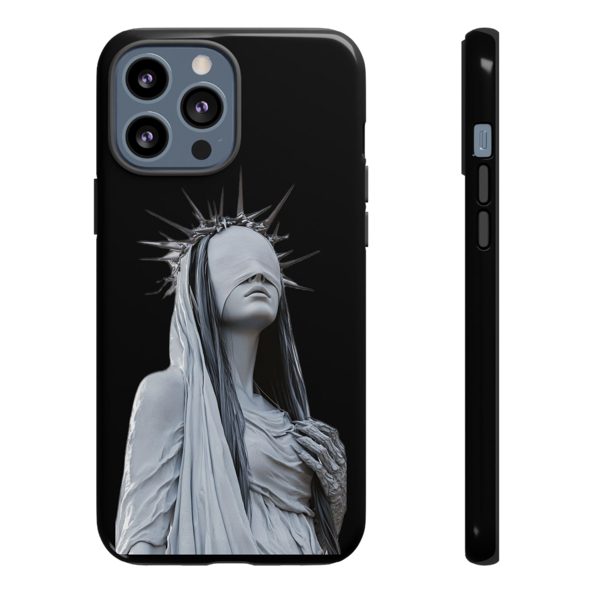 Gothic Statue Phone Case – Blindfolded Lady with Crown Protective Tough Case