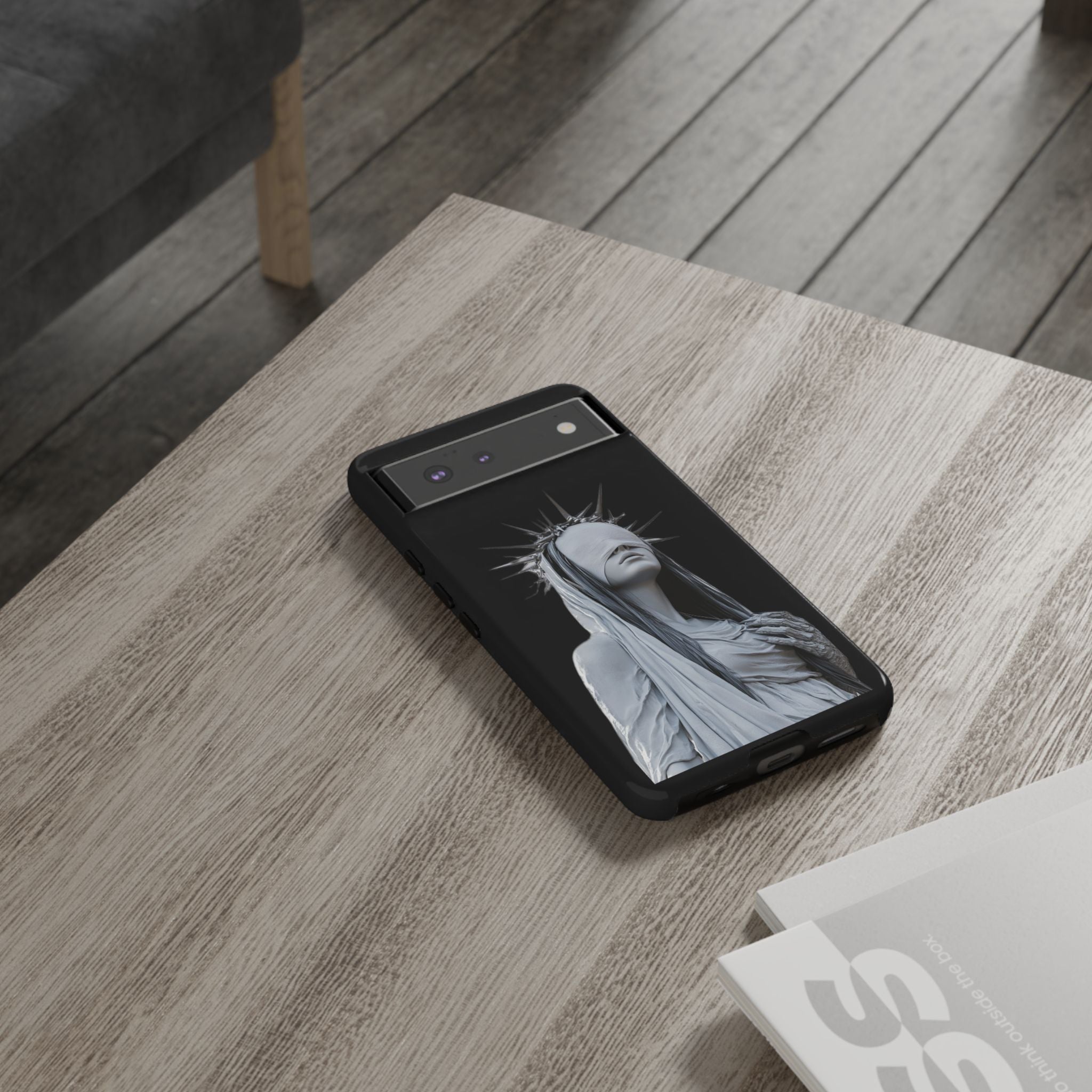 Gothic Statue Phone Case – Blindfolded Lady with Crown Protective Tough Case