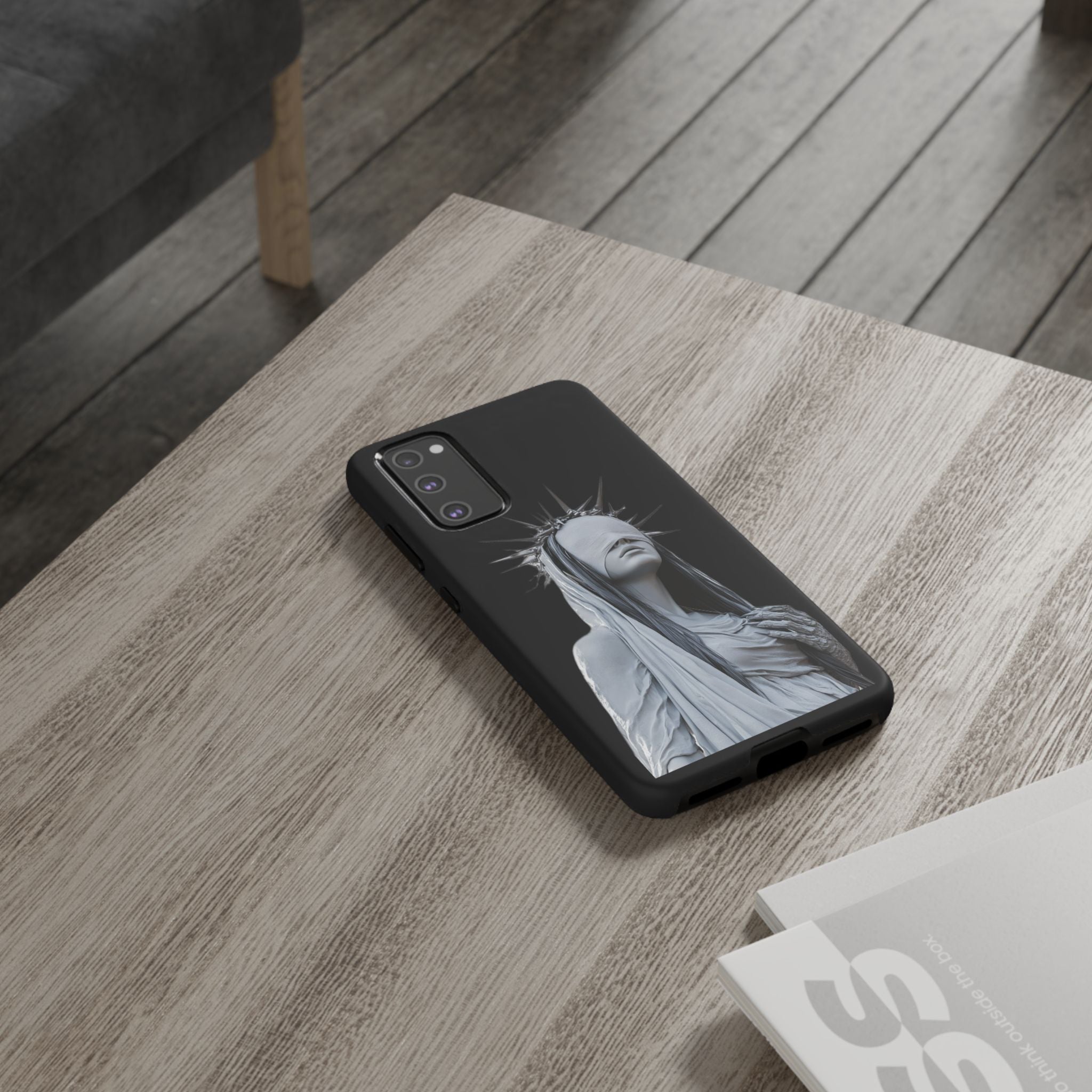 Gothic Statue Phone Case – Blindfolded Lady with Crown Protective Tough Case