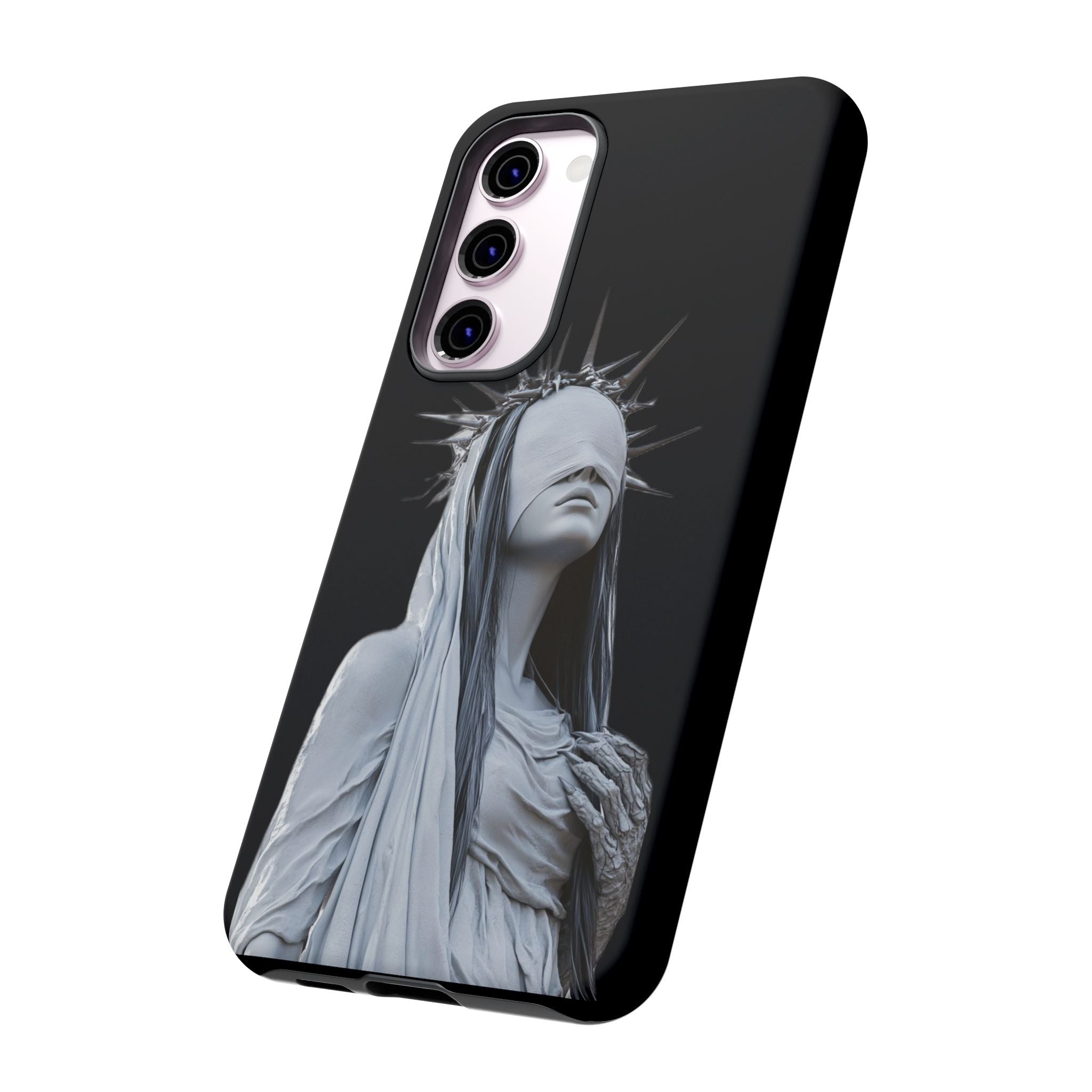 Gothic Statue Phone Case – Blindfolded Lady with Crown Protective Tough Case