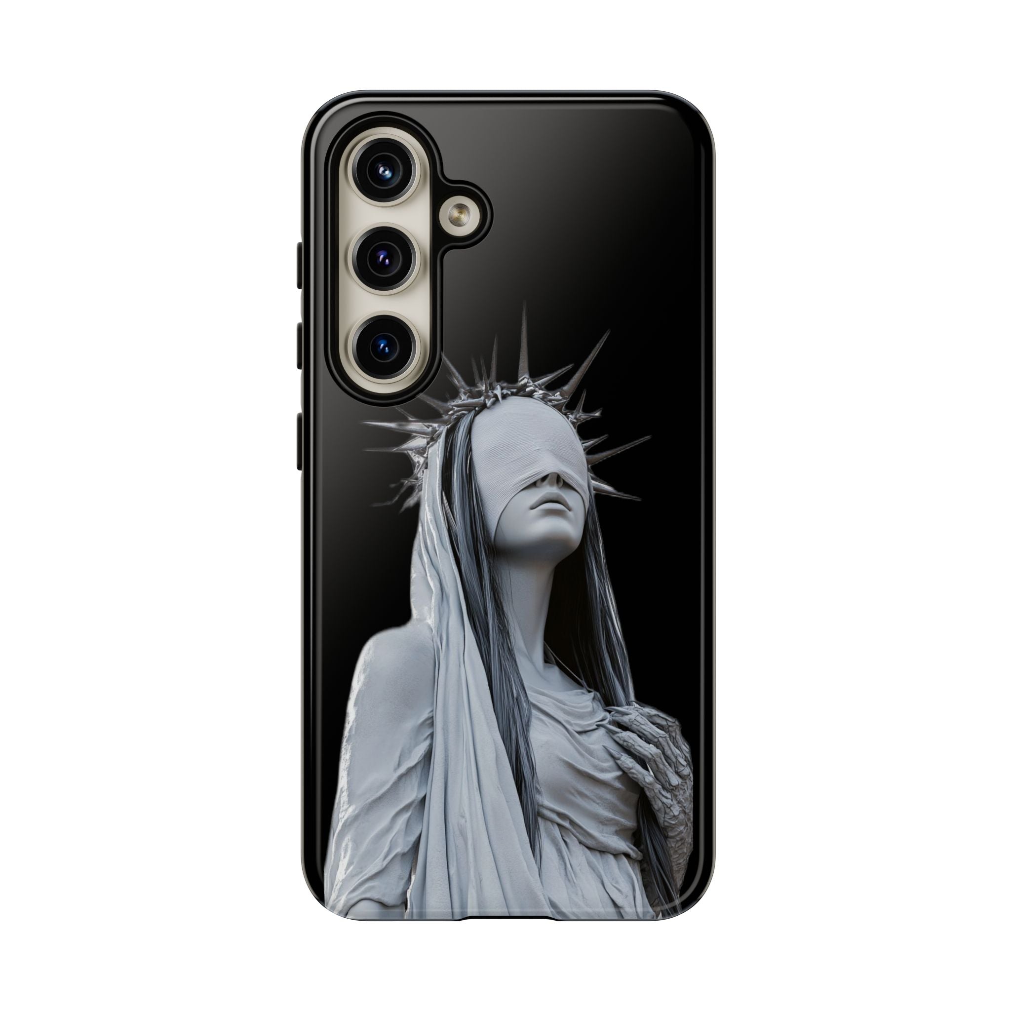 Gothic Statue Phone Case – Blindfolded Lady with Crown Protective Tough Case