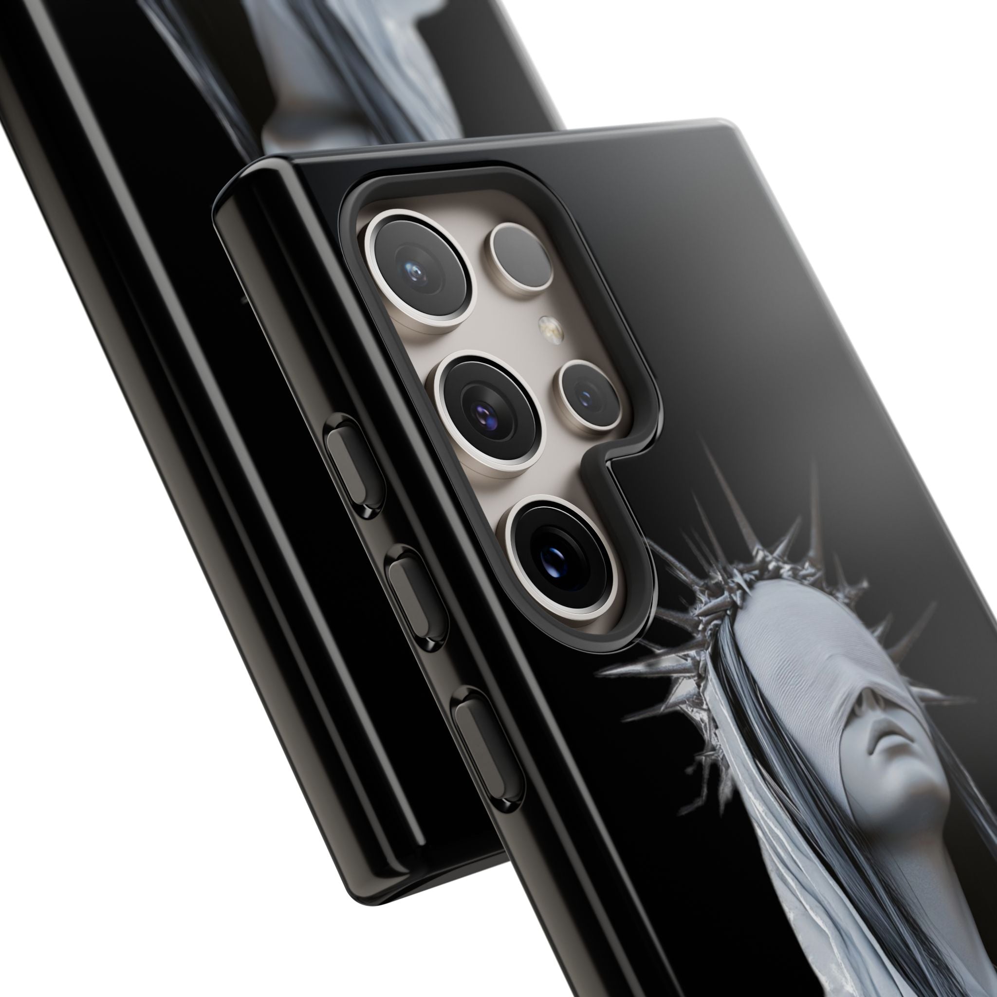 Gothic Statue Phone Case – Blindfolded Lady with Crown Protective Tough Case