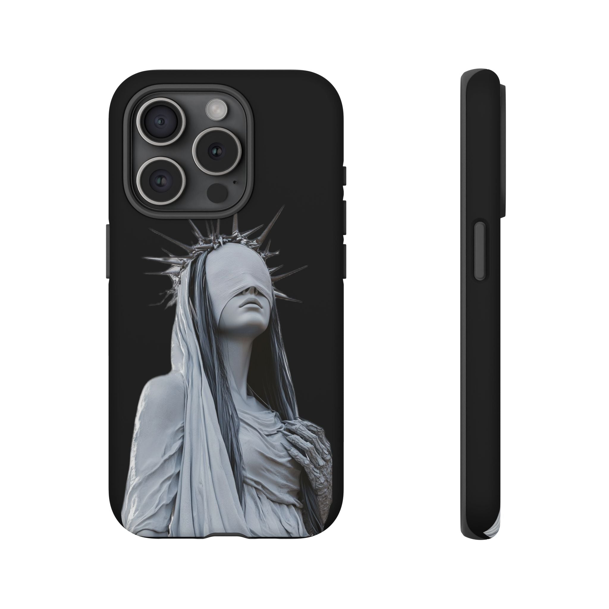 Gothic Statue Phone Case – Blindfolded Lady with Crown Protective Tough Case