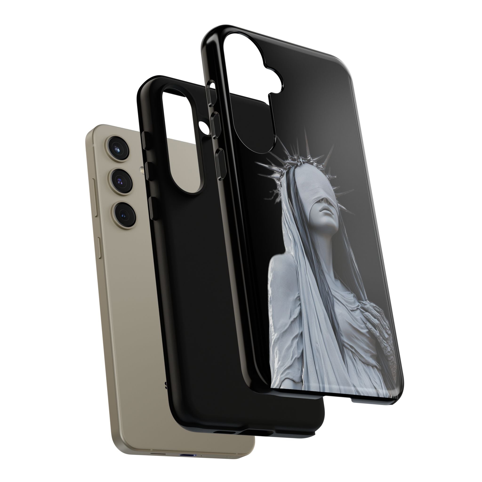 Gothic Statue Phone Case – Blindfolded Lady with Crown Protective Tough Case