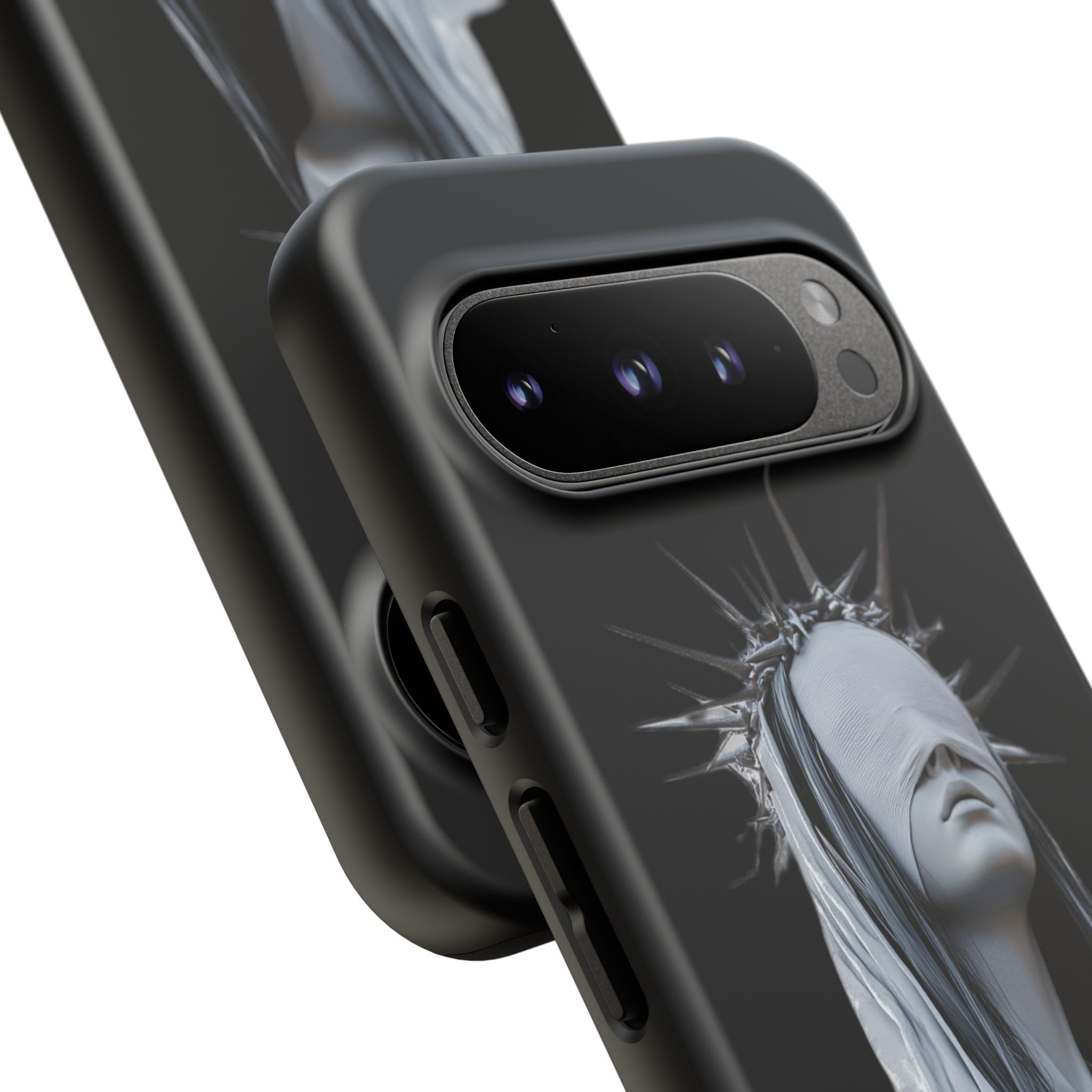 Gothic Statue Phone Case – Blindfolded Lady with Crown Protective Tough Case