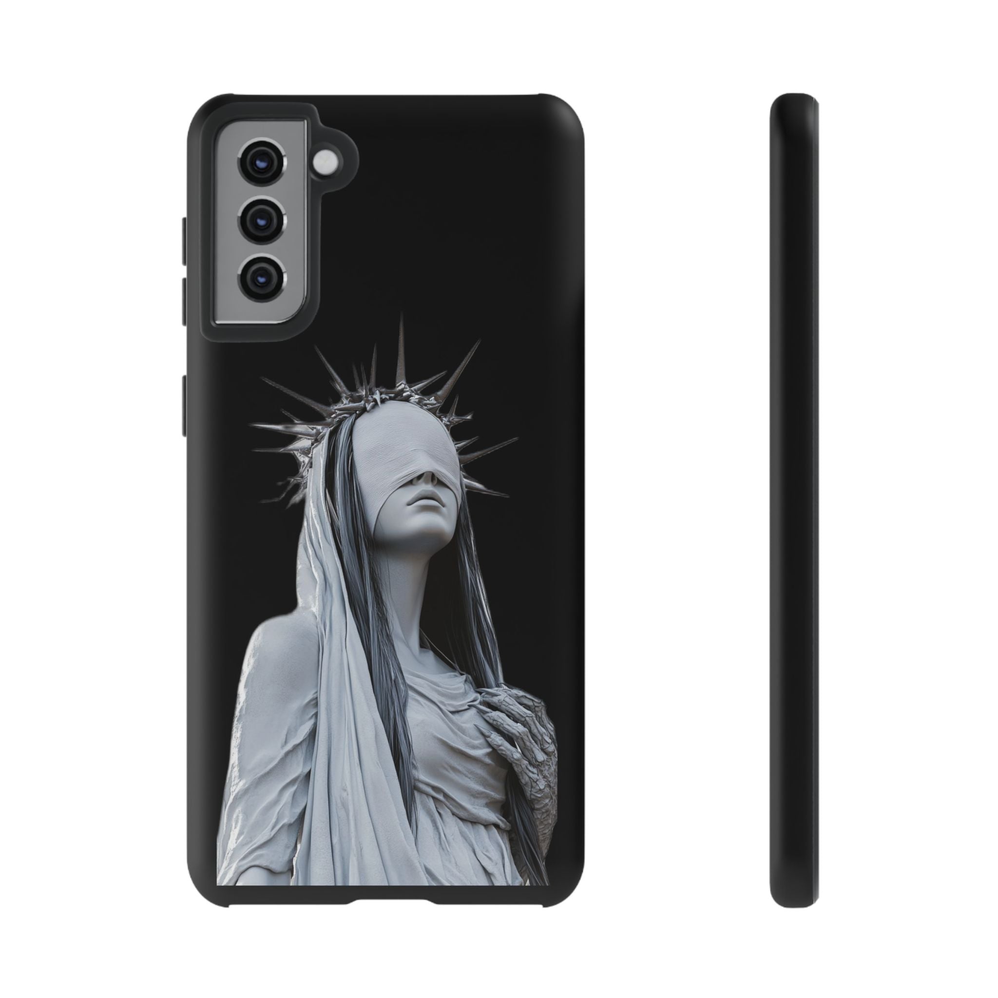 Gothic Statue Phone Case – Blindfolded Lady with Crown Protective Tough Case