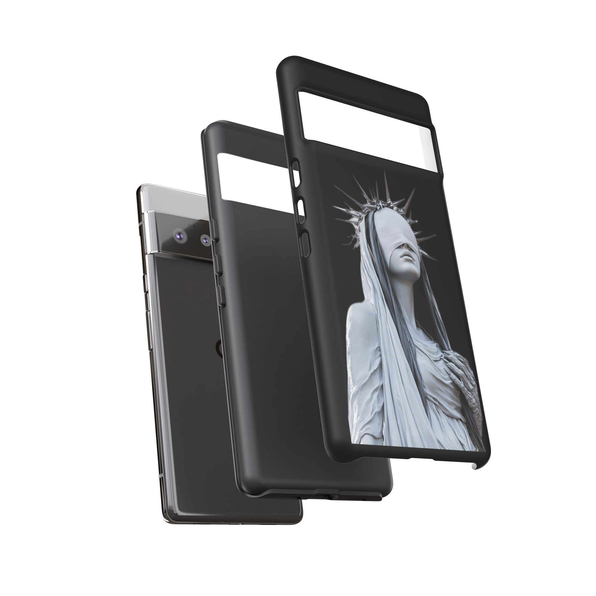 Gothic Statue Phone Case – Blindfolded Lady with Crown Protective Tough Case
